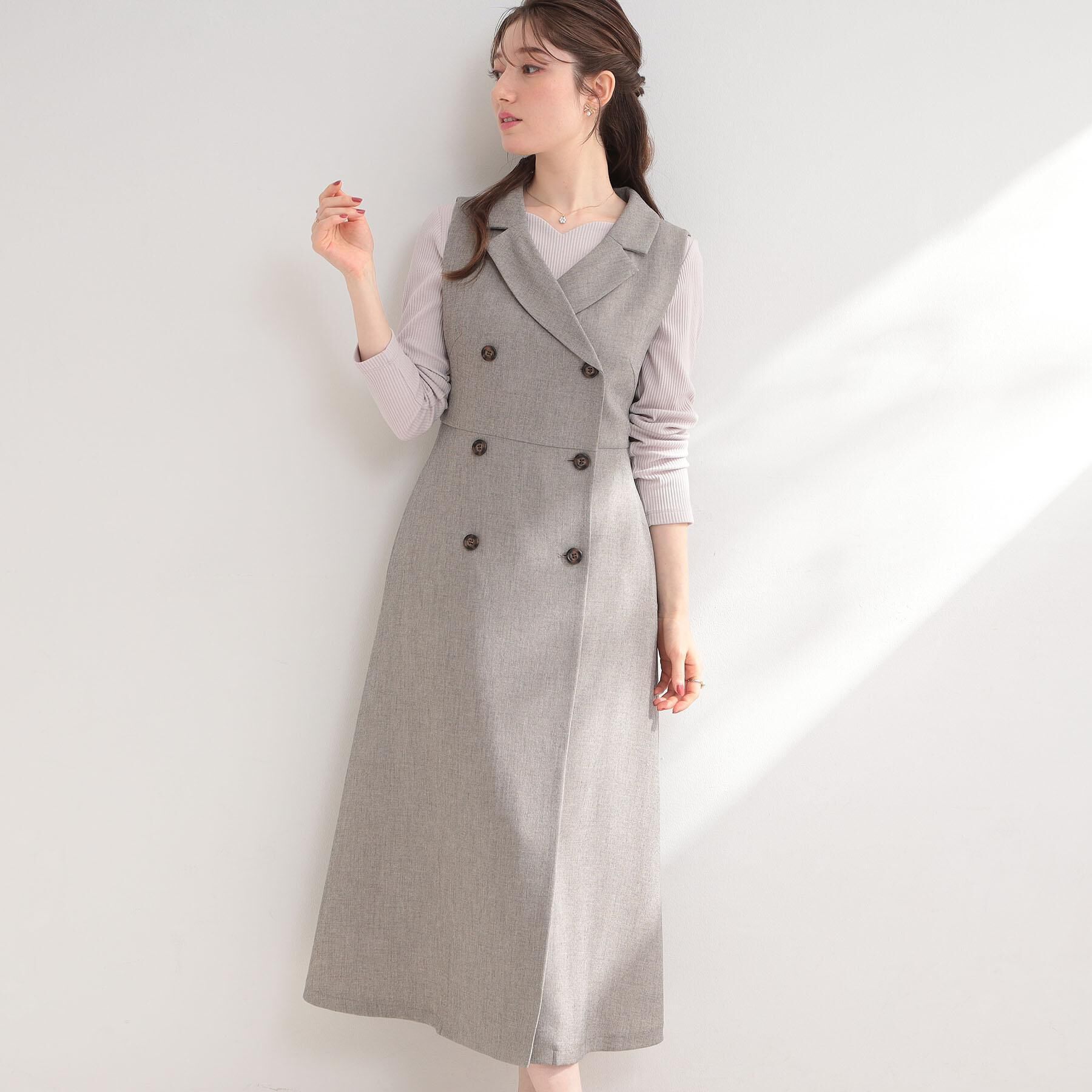 Couture broach「【通勤】リネンライク ジレにもなるジャンスカ」|ワンピース|