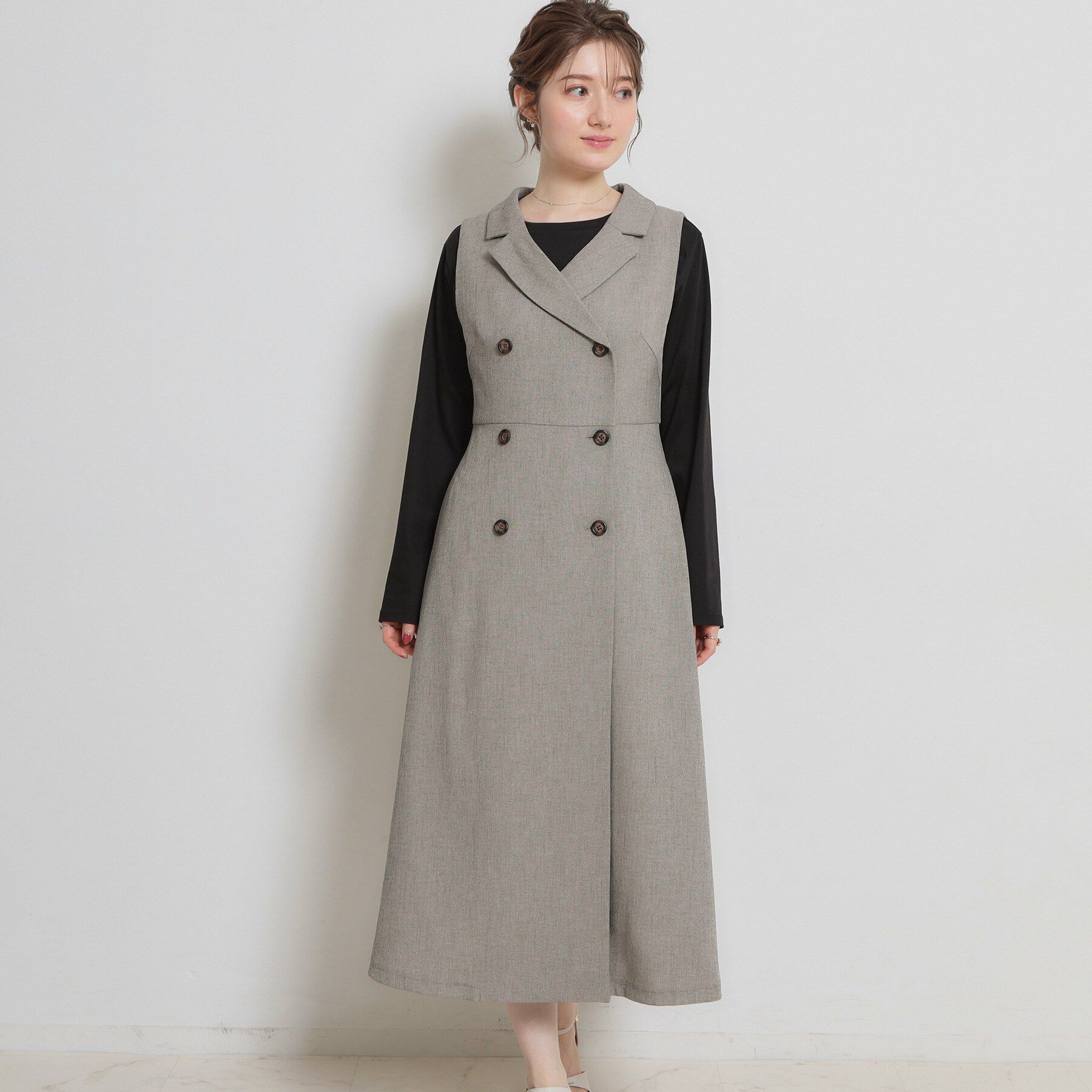 Couture broach「【通勤】リネンライク ジレにもなるジャンスカ」|ワンピース|