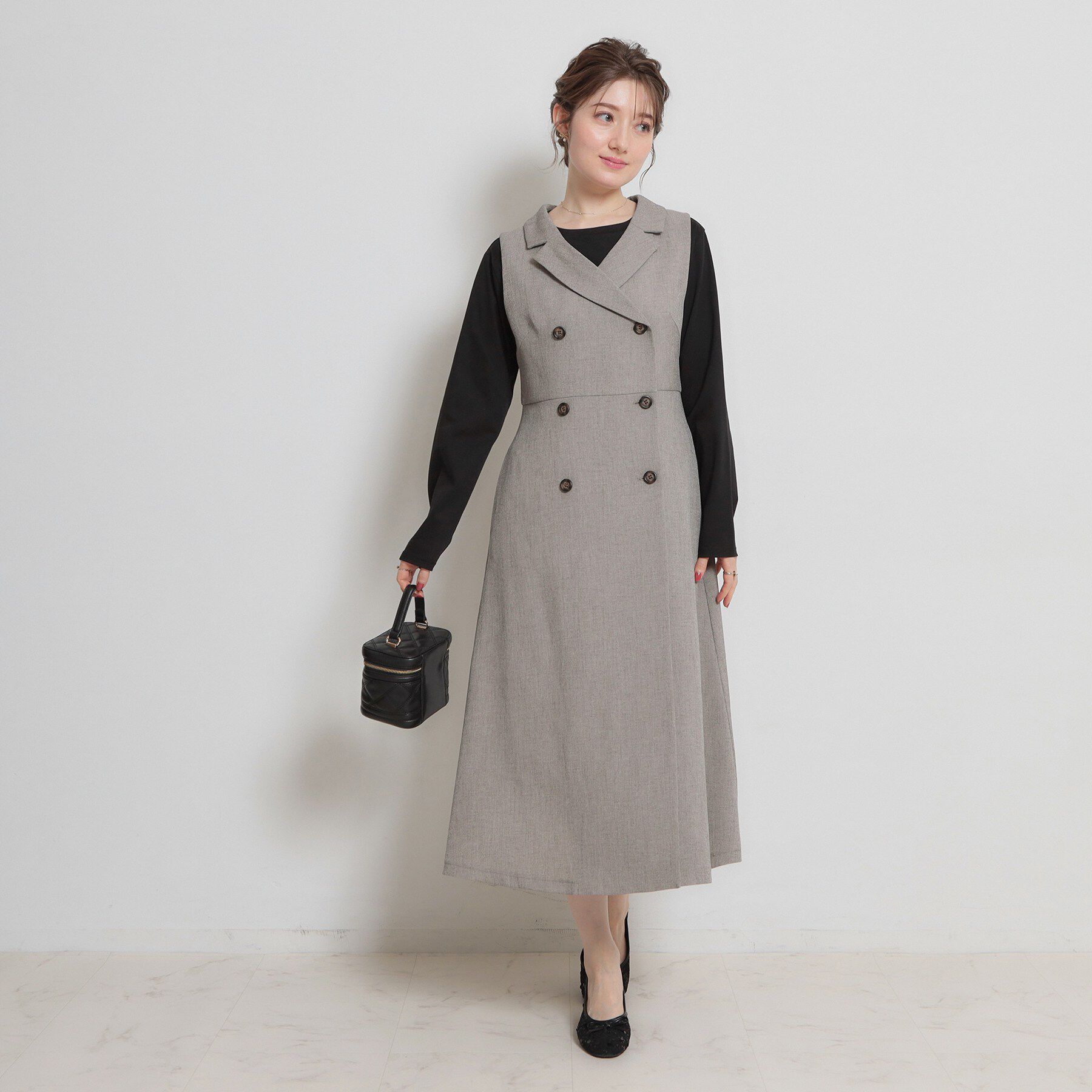 Couture broach「【通勤】リネンライク ジレにもなるジャンスカ」|ワンピース|