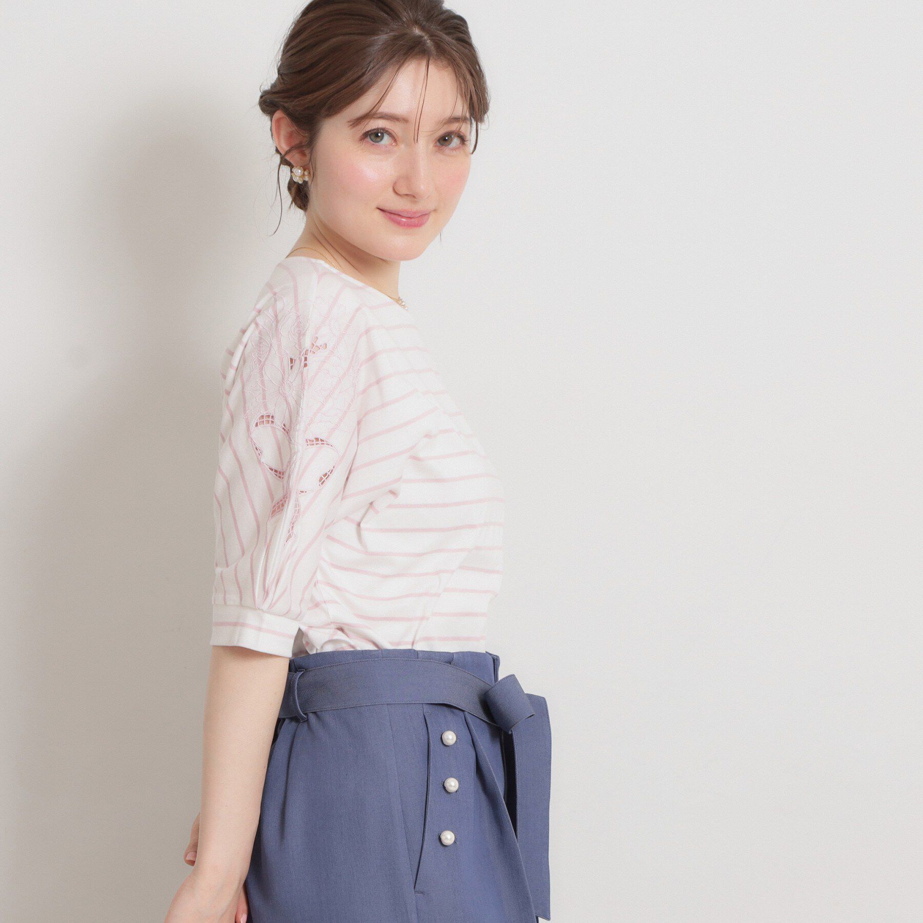 Couture broach「【接触冷感・UVカット】60シルケット エンブロドルマントップス」|Tシャツ・カットソー|