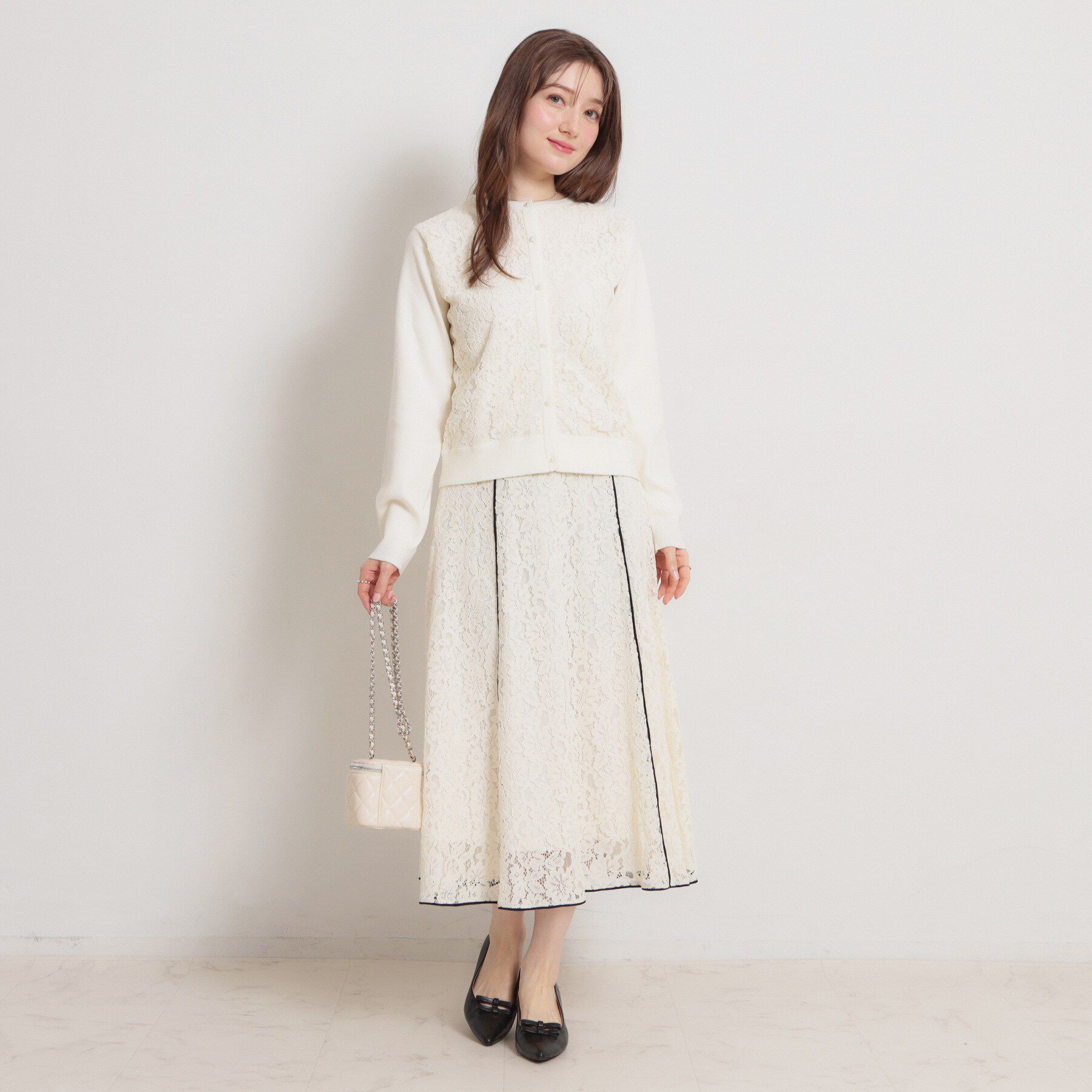 Couture broach「【洗える】コードレース カーディガン」|カーディガン|