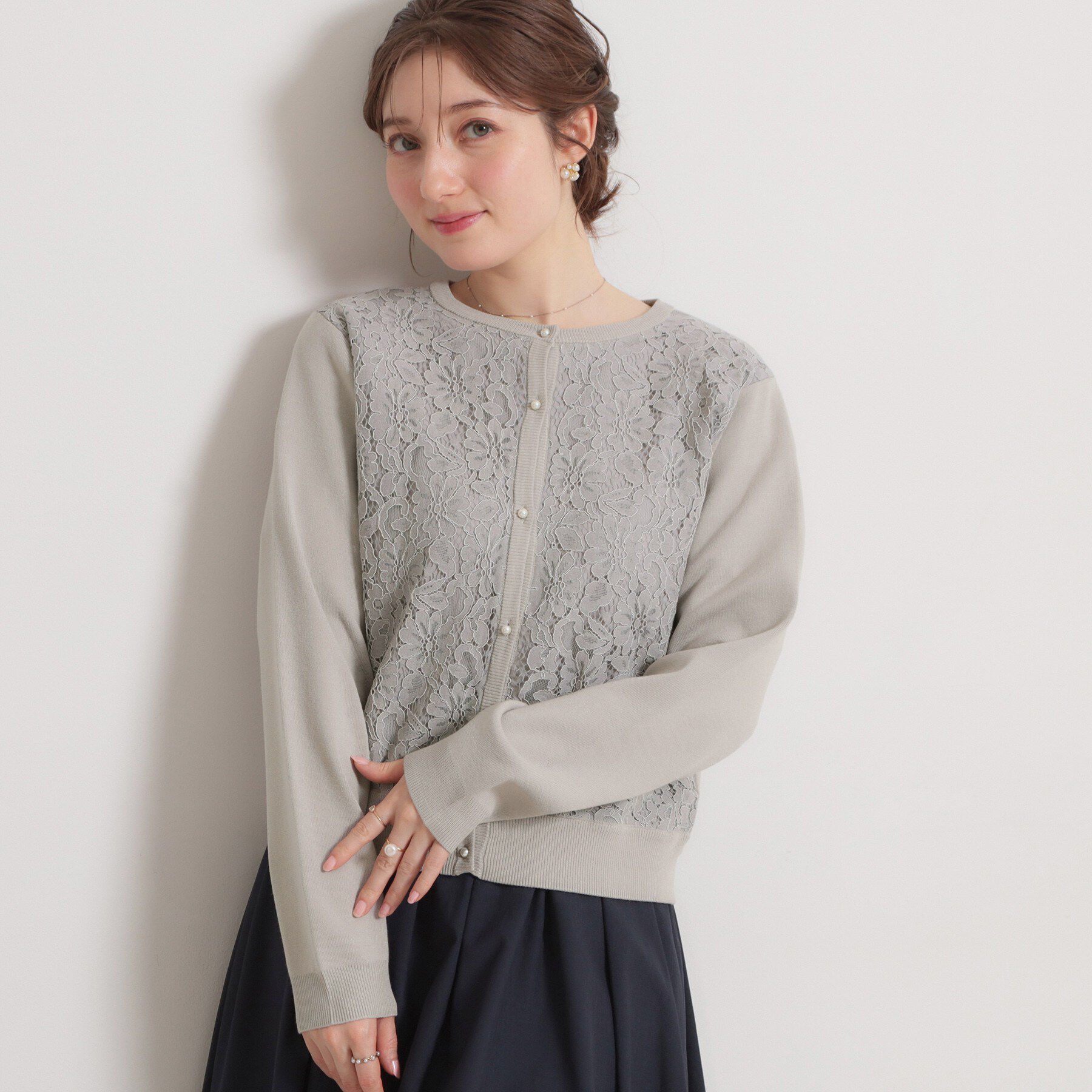 Couture broach「【洗える】コードレース カーディガン」|カーディガン|