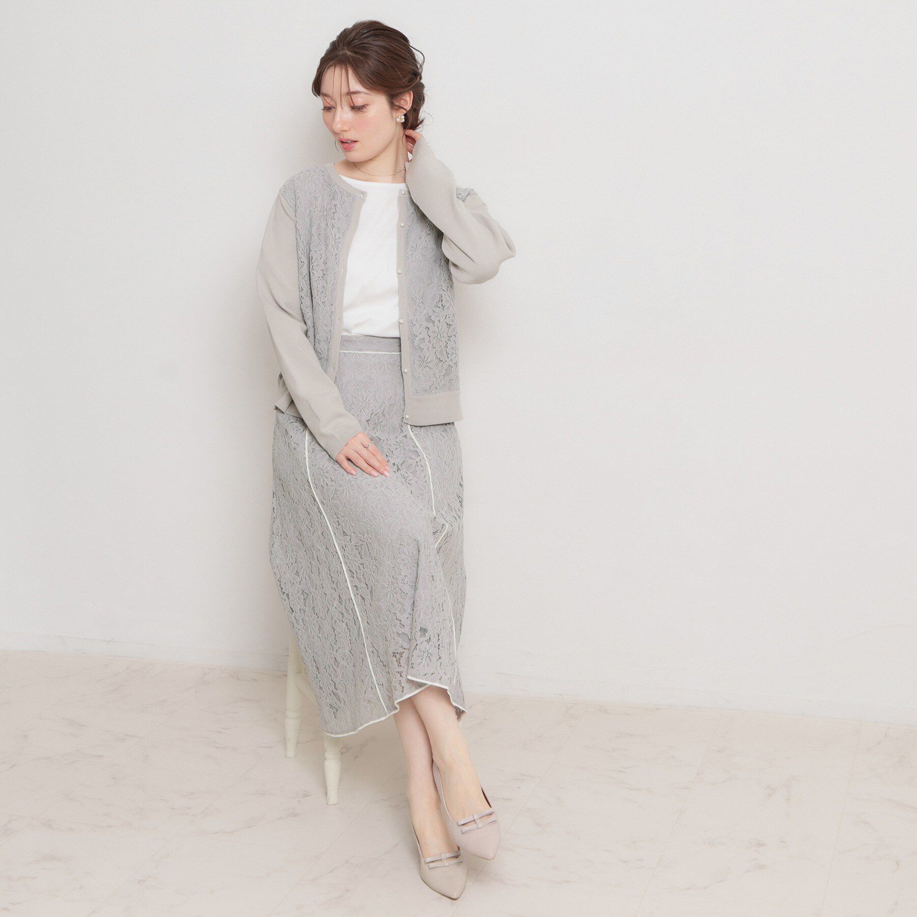 Couture broach「【洗える】コードレース カーディガン」|カーディガン|