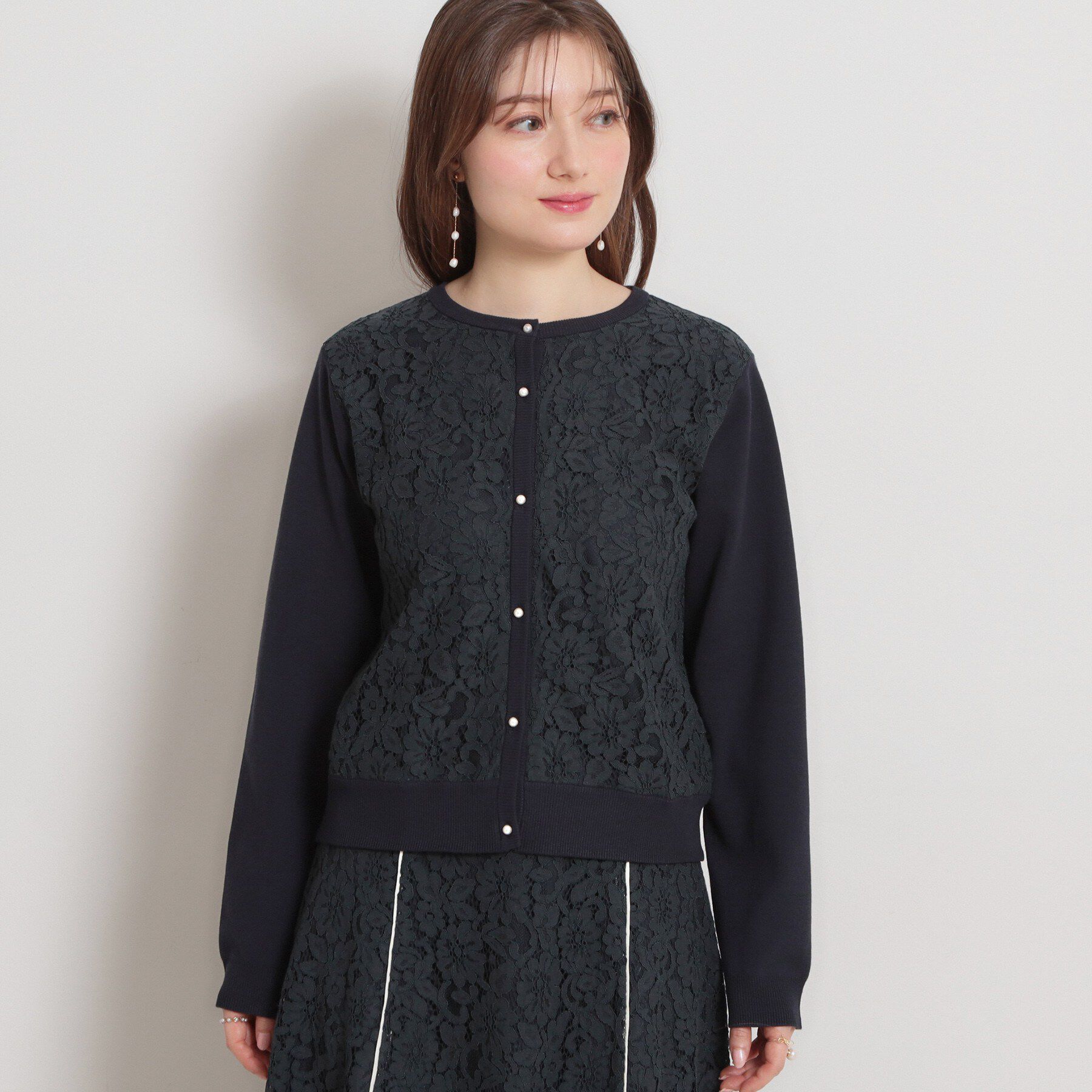 Couture broach「【洗える】コードレース カーディガン」|カーディガン|