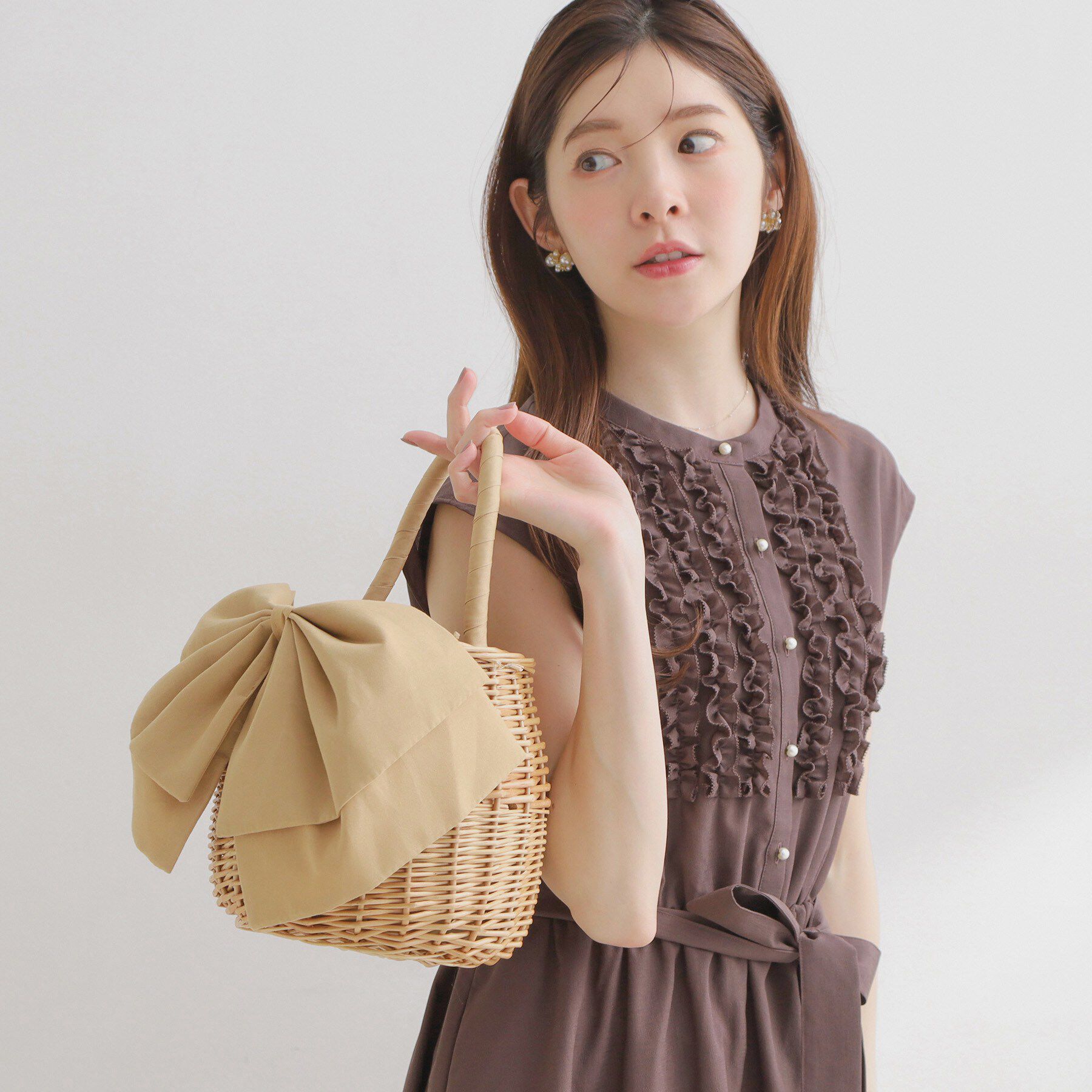 Couture broach「BIGリボン付きラタンバッグ」|ハンドバッグ|