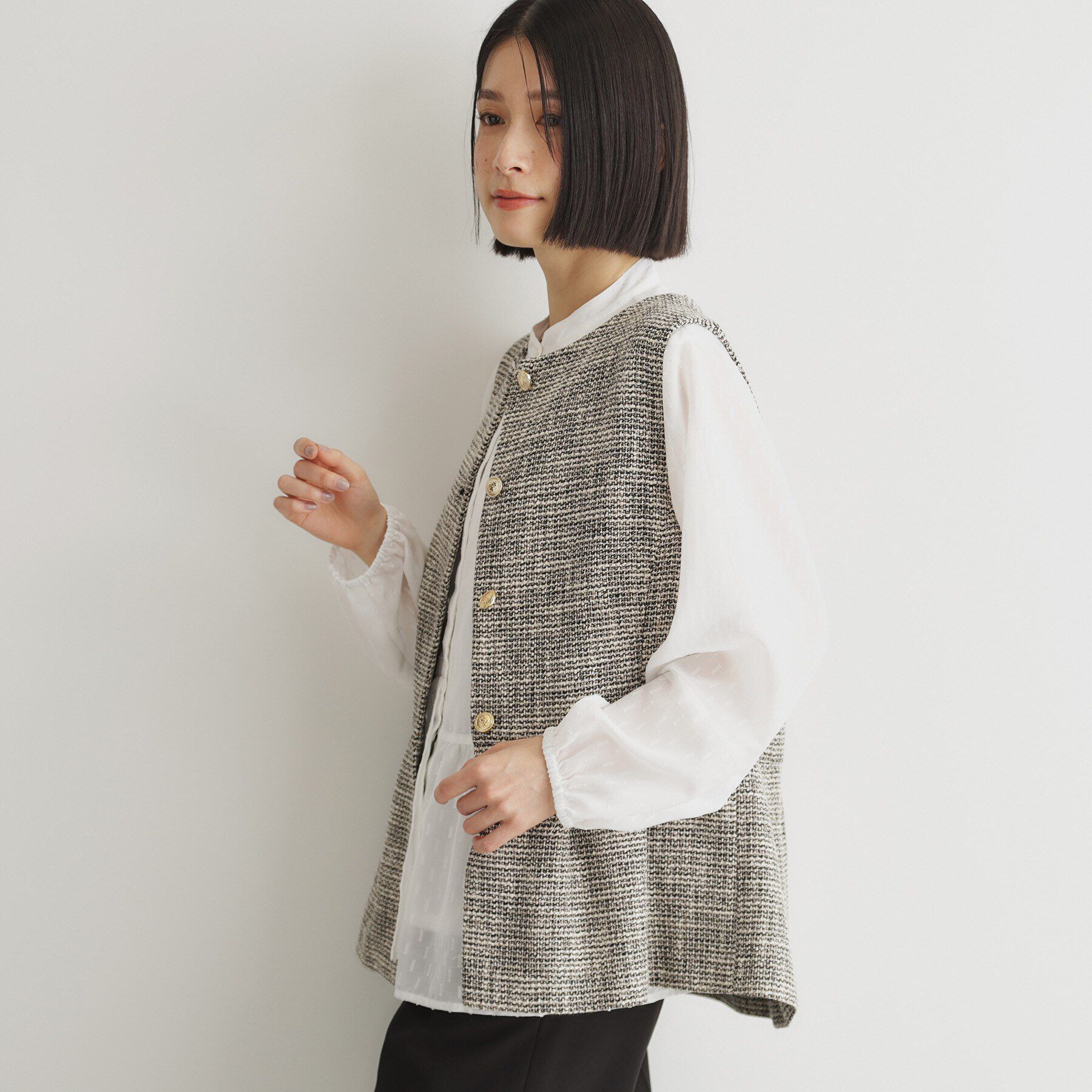 THE SHOP TK「【ONOFF活躍/セレモニー】ツイードペプラムジレ/洗える」|ベスト・ジレ|