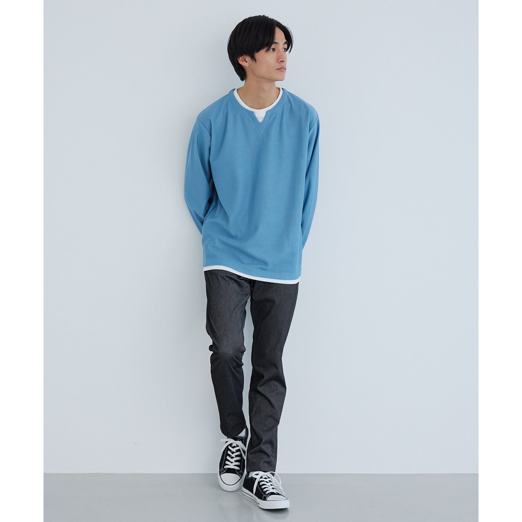 THE SHOP TK「バスケット編みキーネックTシャツ」|Tシャツ・カットソー|