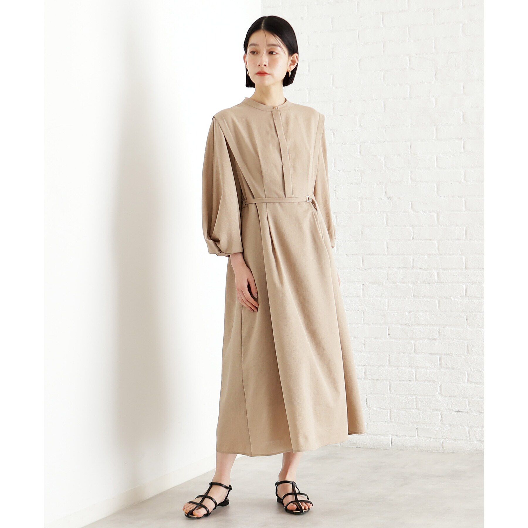 THE SHOP TK「麻調メッシュワンピース【洗える】」|ワンピース|ベージュ(052)