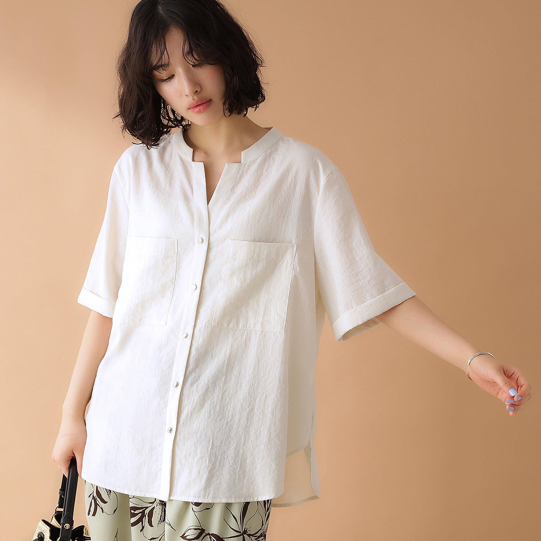 THE SHOP TK「ダブルポケット5分袖シャツ【体型カバー/洗濯機OK】」|シャツ・ブラウス|