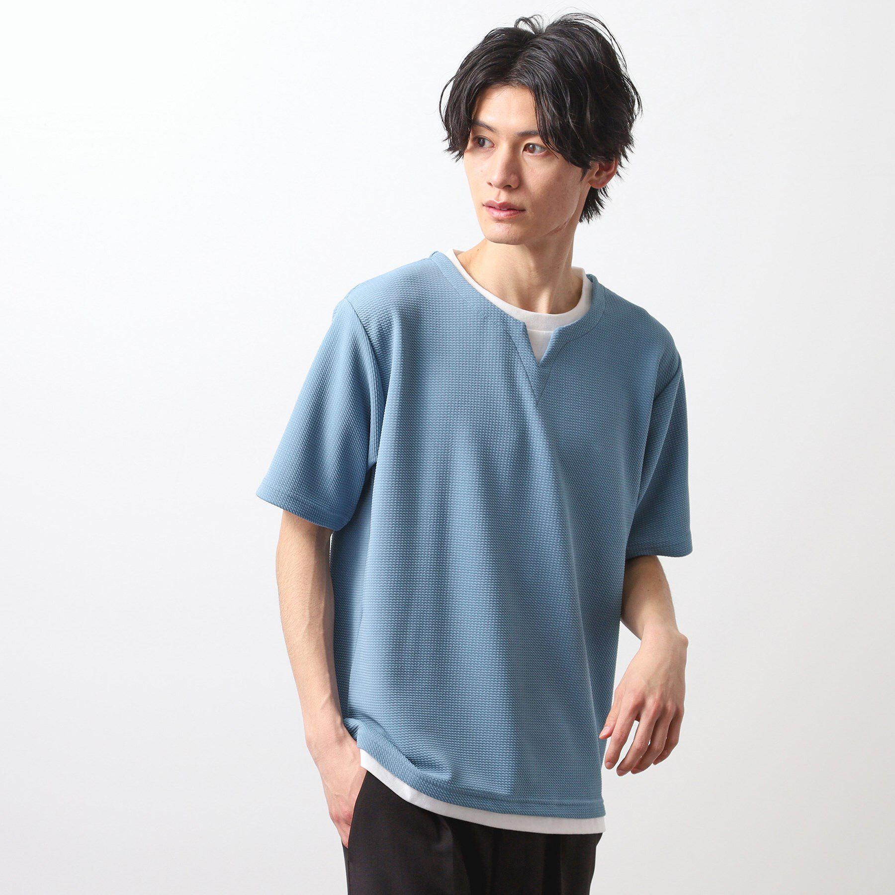 THE SHOP TK「ミニフクレキーネック半袖Tシャツ」|Tシャツ・カットソー|