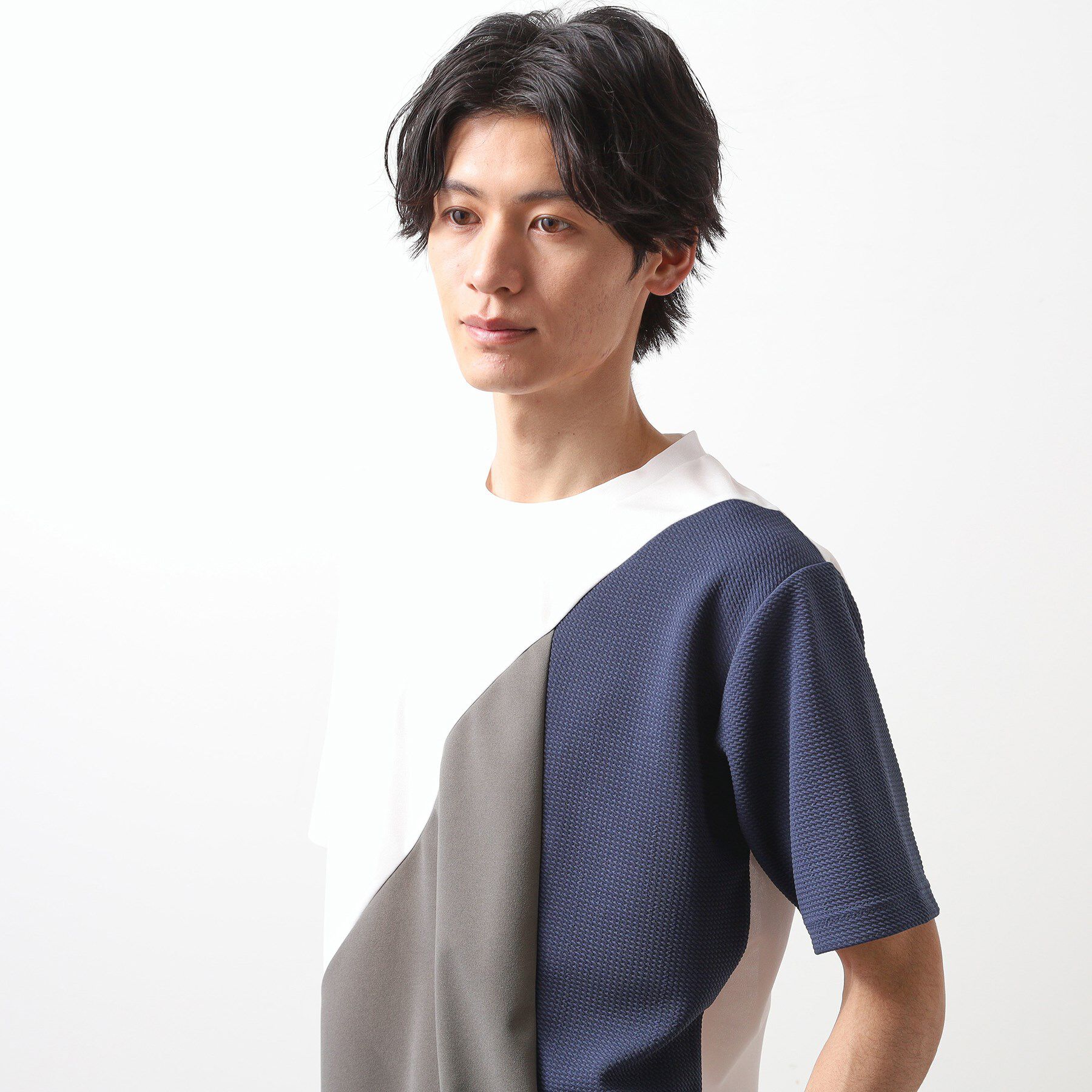 THE SHOP TK「アムンゼン異素材切替半袖Tシャツ」|Tシャツ・カットソー|オフホワイト(503