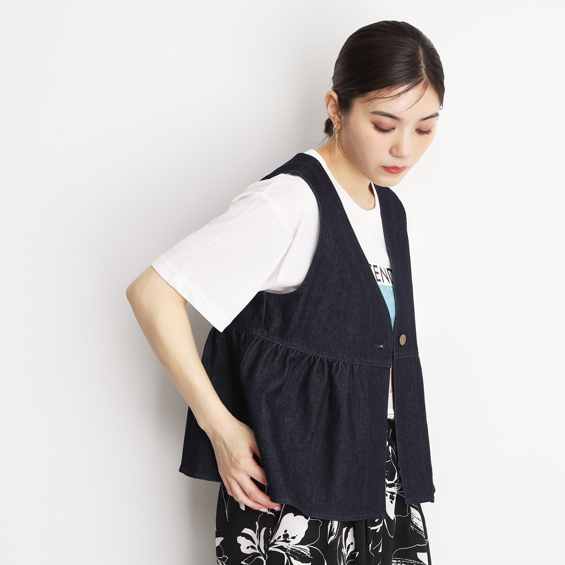 THE SHOP TK「デニムペプラムベスト【洗える/親子リンク】」|ベスト・ジレ|