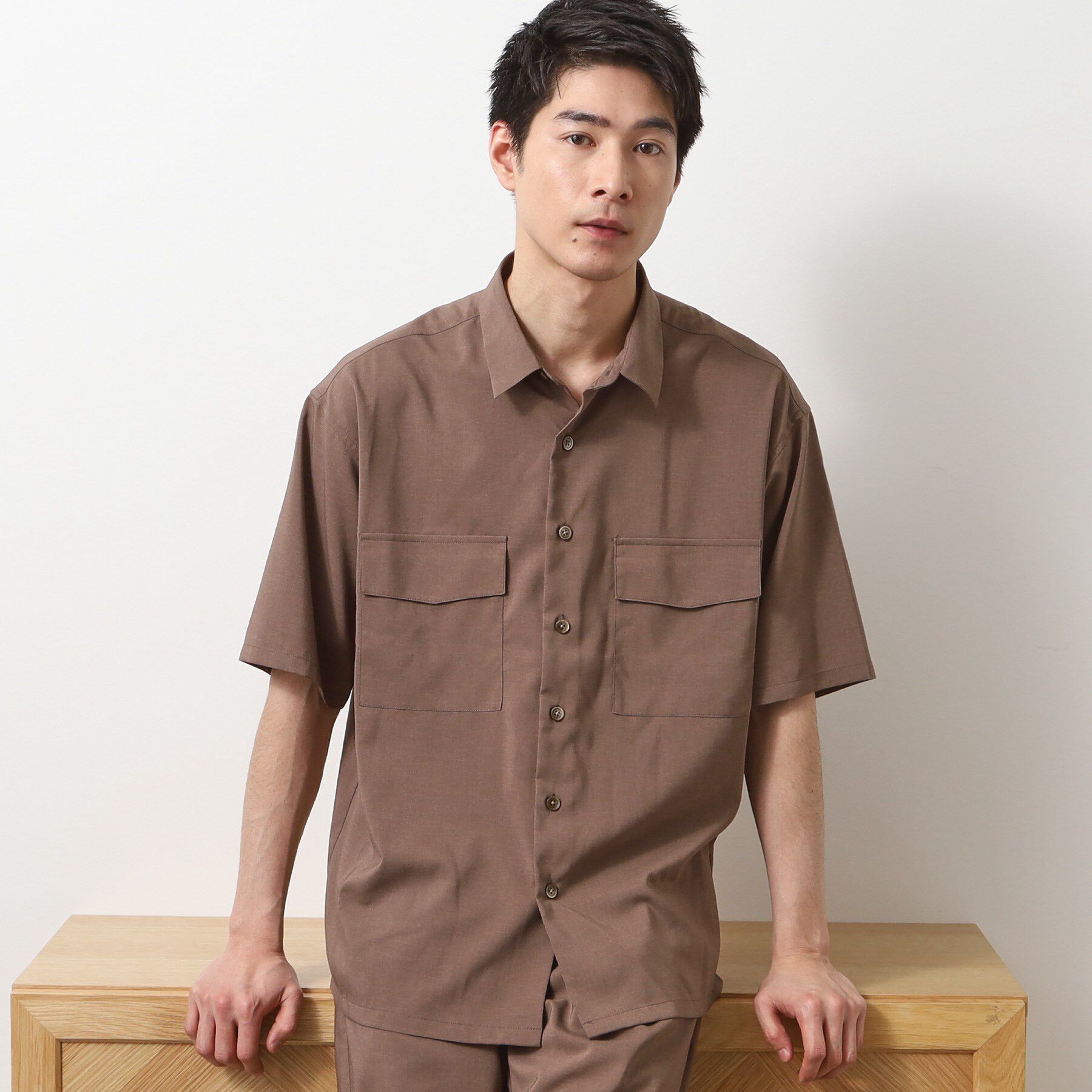 THE SHOP TK「クールファイバーダブルフラップ半袖シャツ　接触冷感／吸水速乾／UVケア／軽量／セットアップ可」|シャツ・ブラウス|