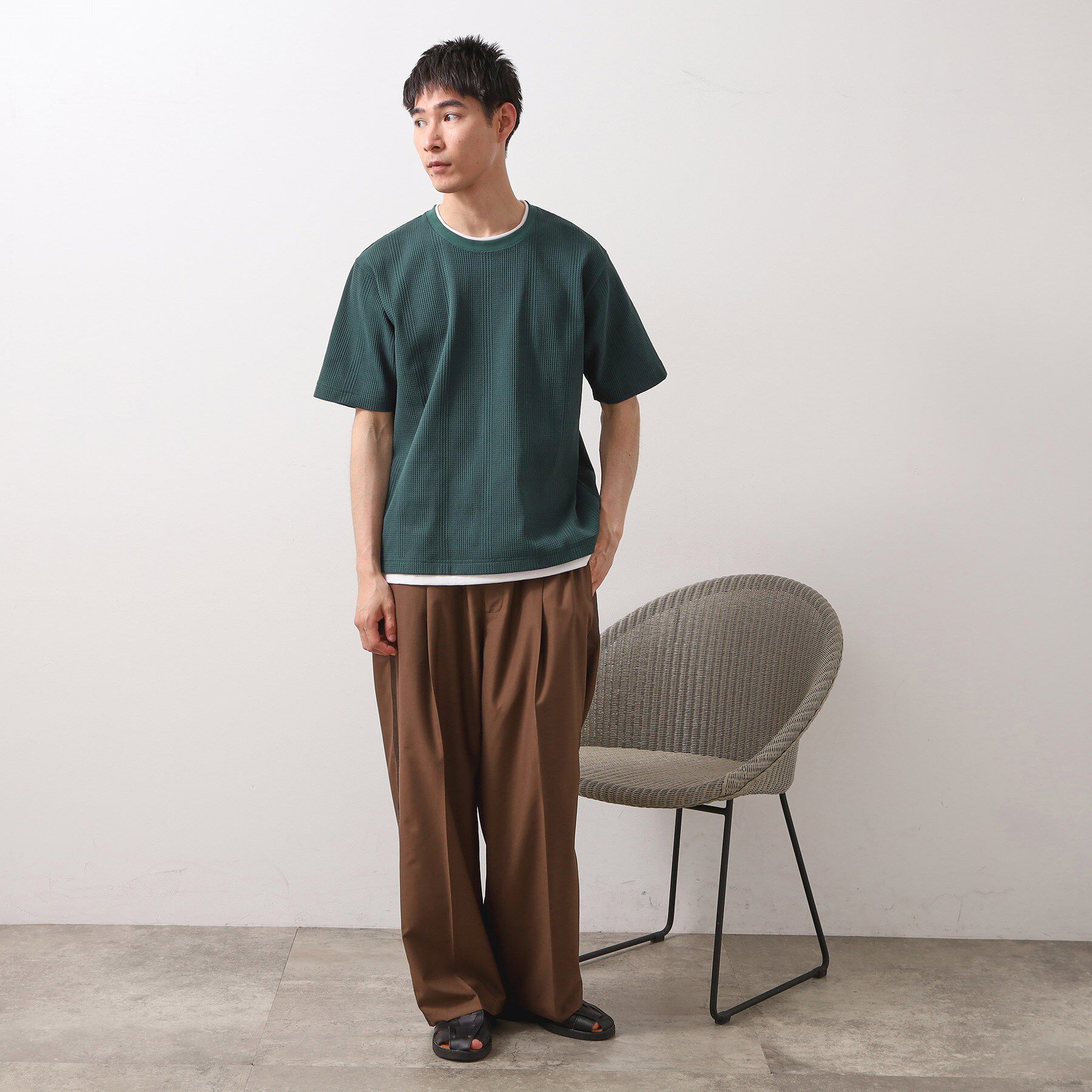 THE SHOP TK「ランダムワッフル半袖Tシャツ 【洗濯機ＯＫ】」|Tシャツ・カットソー|