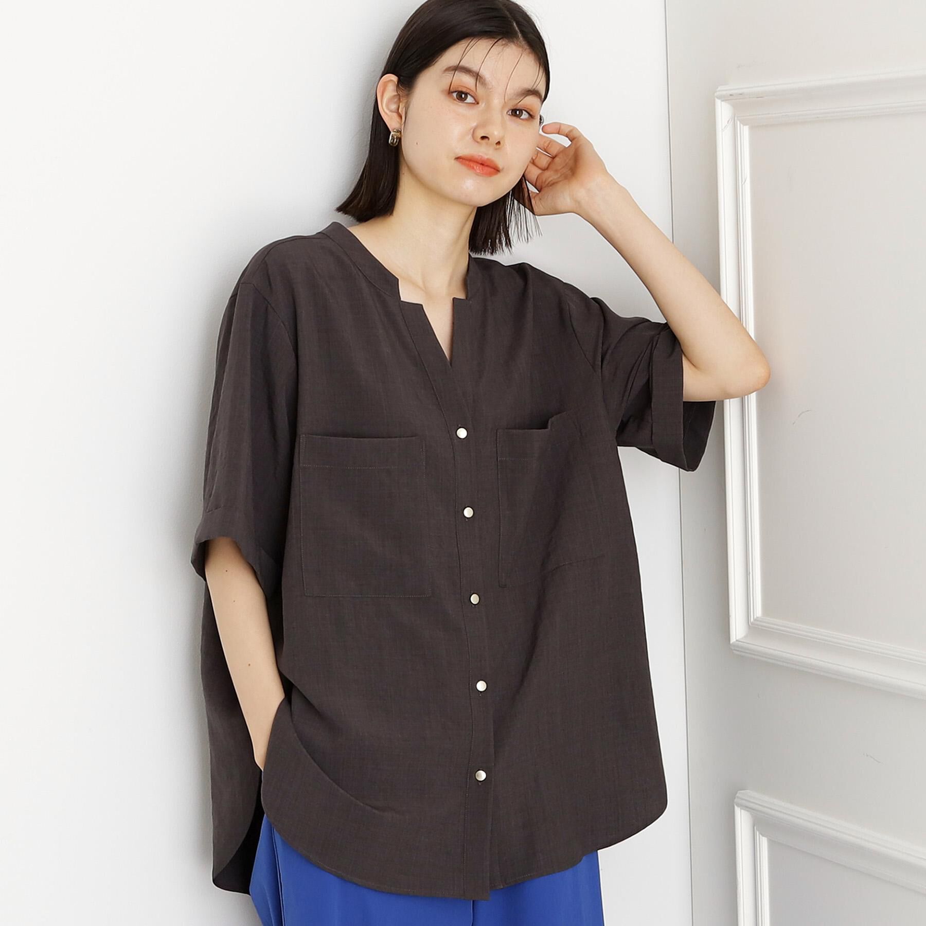 THE SHOP TK「ダブルポケット5分袖シャツ/体型カバー／洗濯機OK」|シャツ・ブラウス|