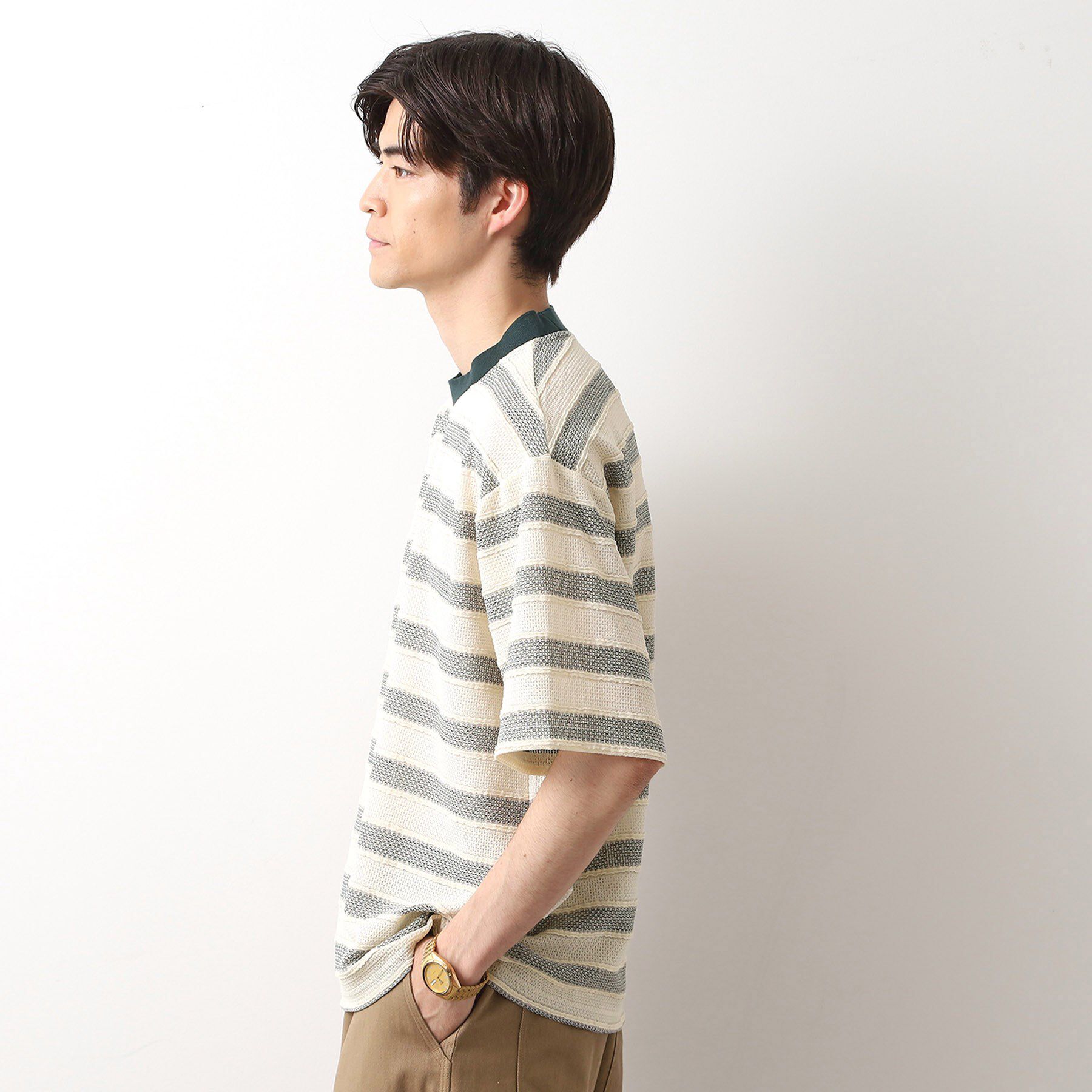 THE SHOP TK「変形ボーダー半袖Tシャツ【洗濯機OK】」|Tシャツ・カットソー|