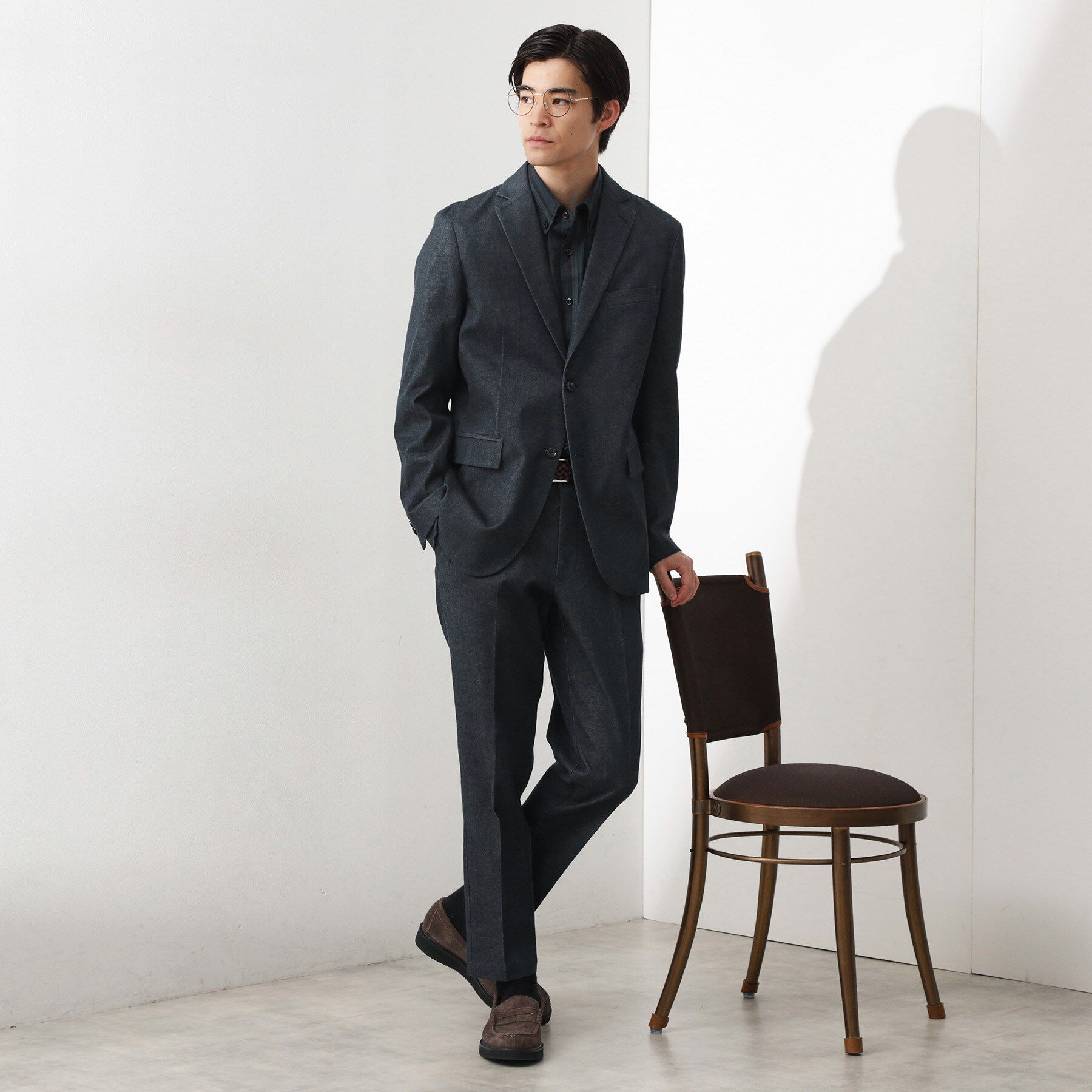 THE SHOP TK「エバーデニムジャケット【色落ちしにくい/洗濯機OK/ストレッチ/セットアップ可】」|テーラードジャケット|