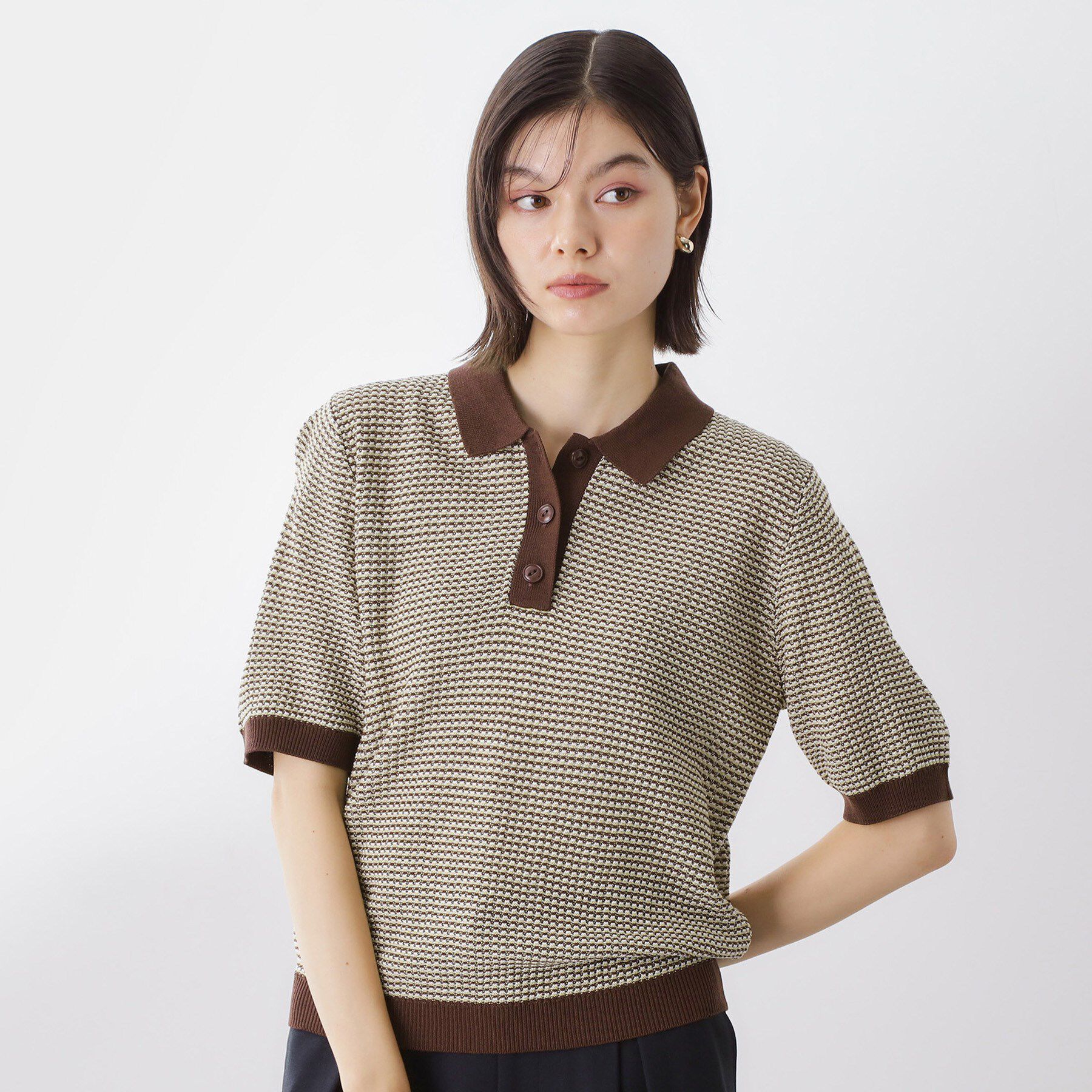 THE SHOP TK「【再入荷】柄アソートポロニットシャツ【洗濯機OK】」|ニット・セーター|ブラウン(443)