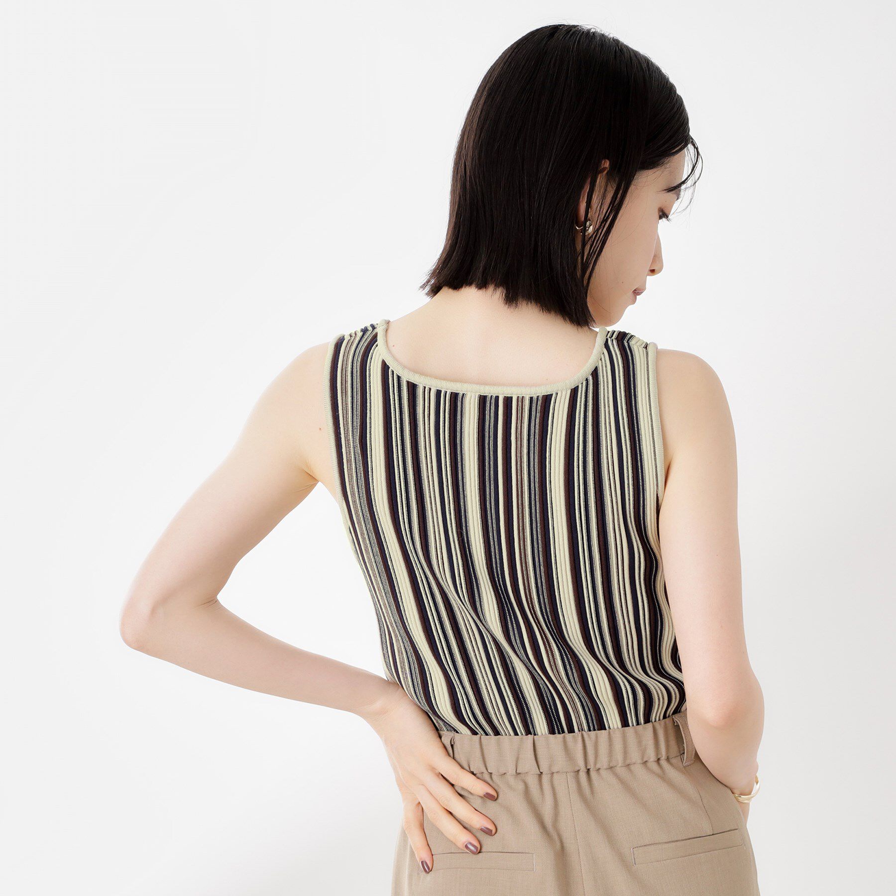 THE SHOP TK「ストライプ柄ニットタンク前後2WAY」|ニット・セーター|