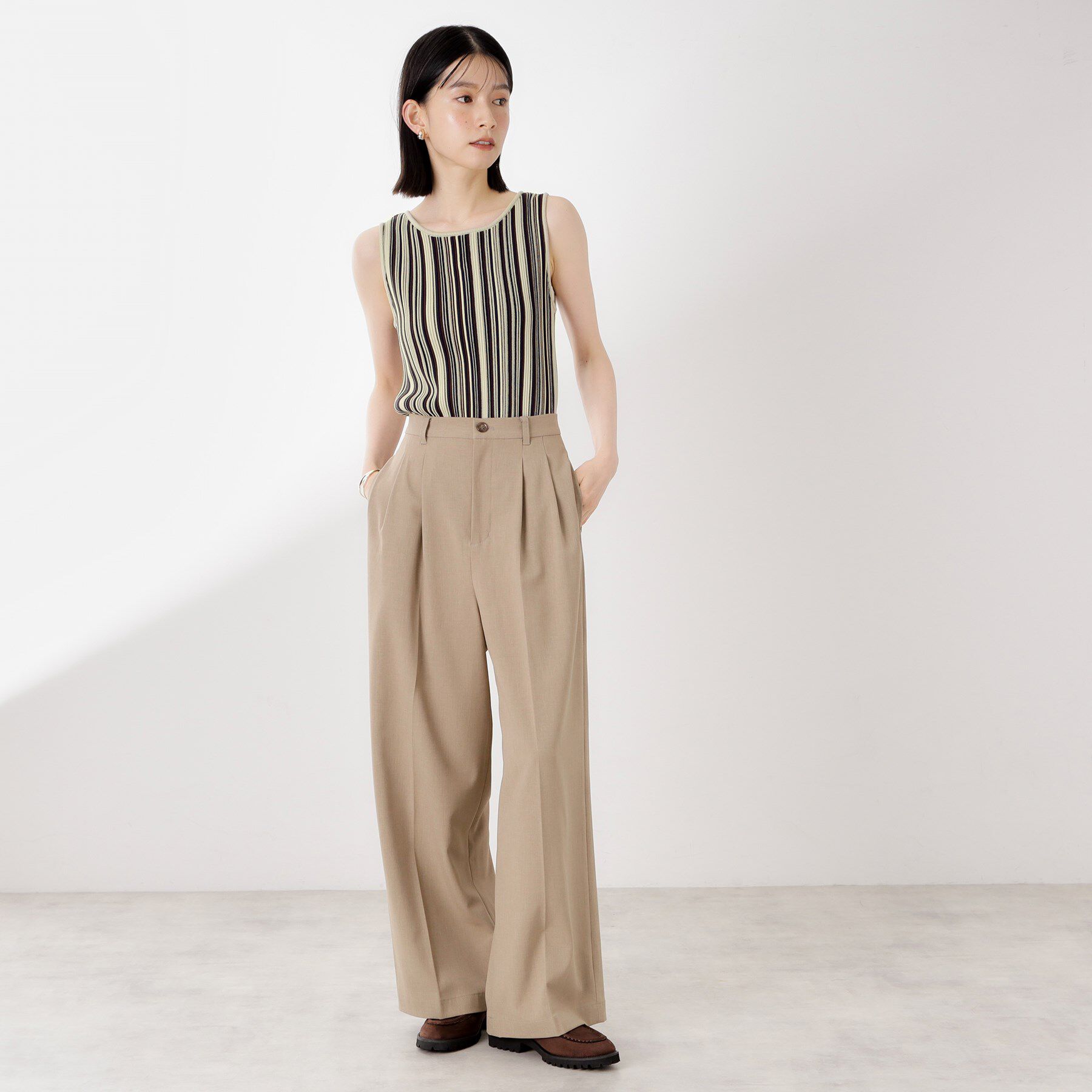 THE SHOP TK「ストライプ柄ニットタンク前後2WAY」|ニット・セーター|