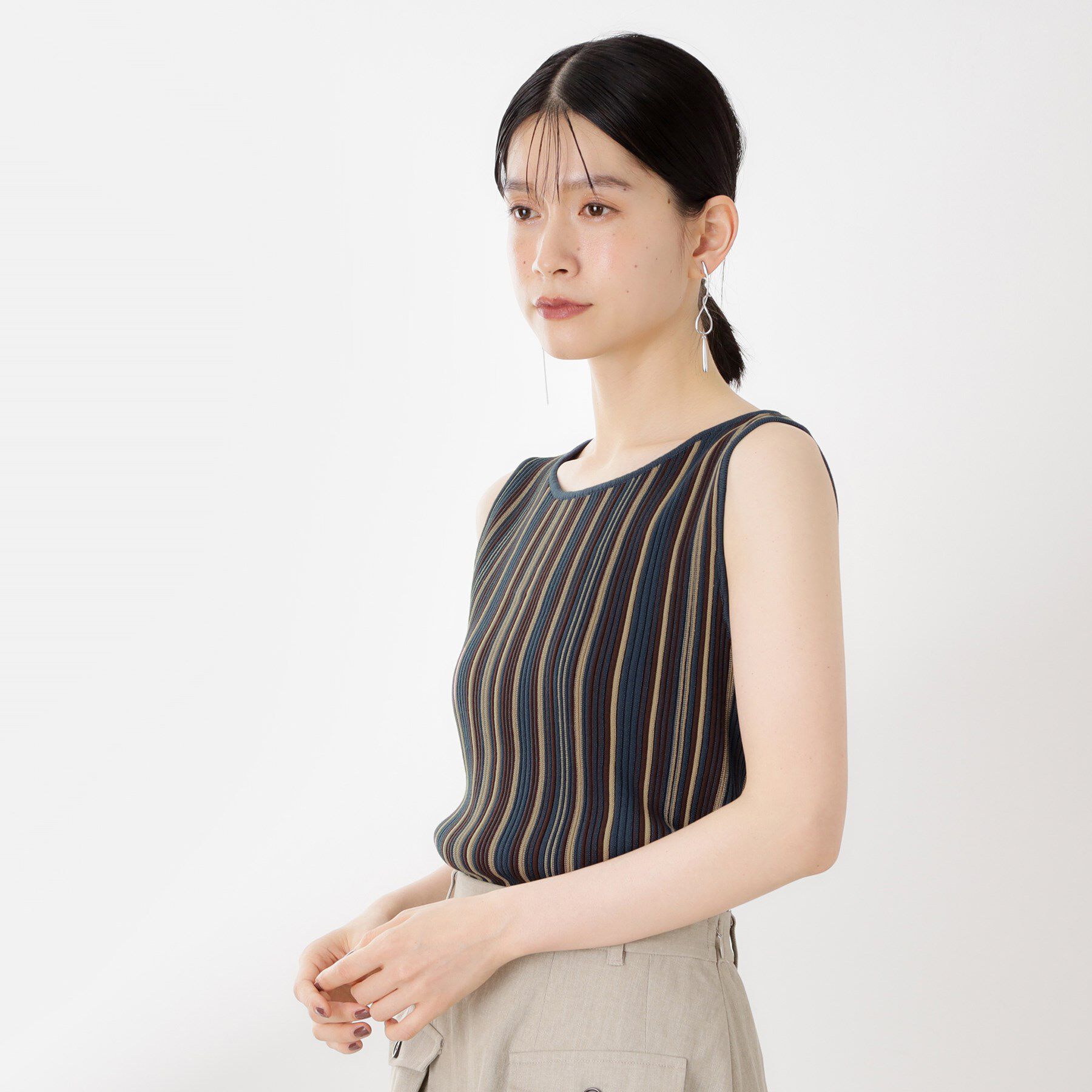 THE SHOP TK「ストライプ柄ニットタンク前後2WAY」|ニット・セーター|