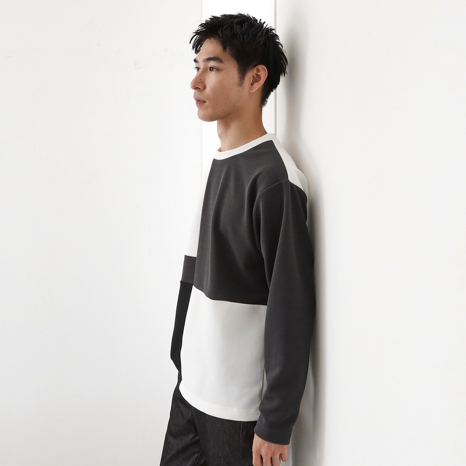 THE SHOP TK「【一枚で着映える】パターンブロッキング長袖Tシャツ 洗濯機OK」|Tシャツ・カットソー|