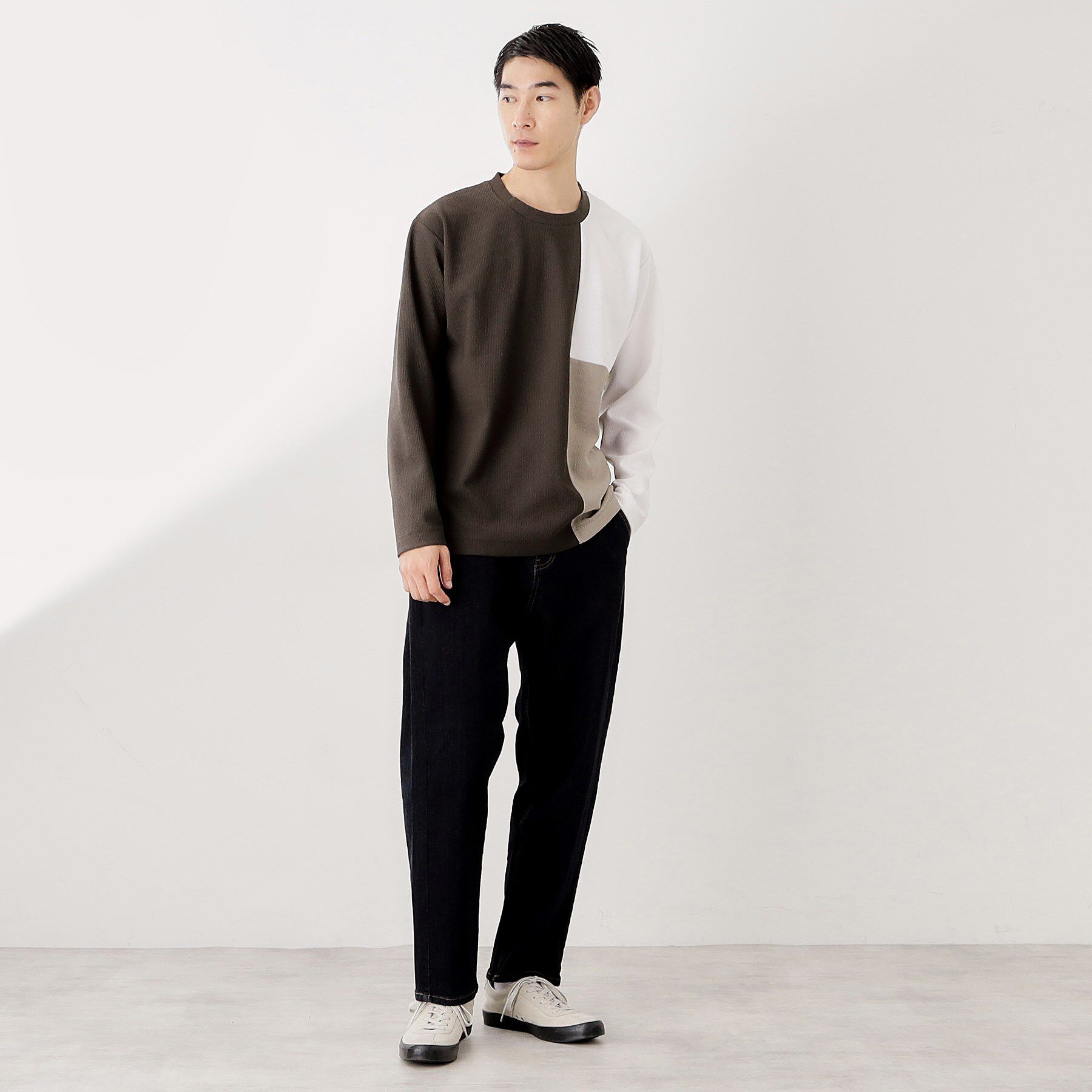 THE SHOP TK「【一枚で着映える】パネルブロッキング長袖Tシャツ 【洗濯機OK】」|Tシャツ・カットソー|