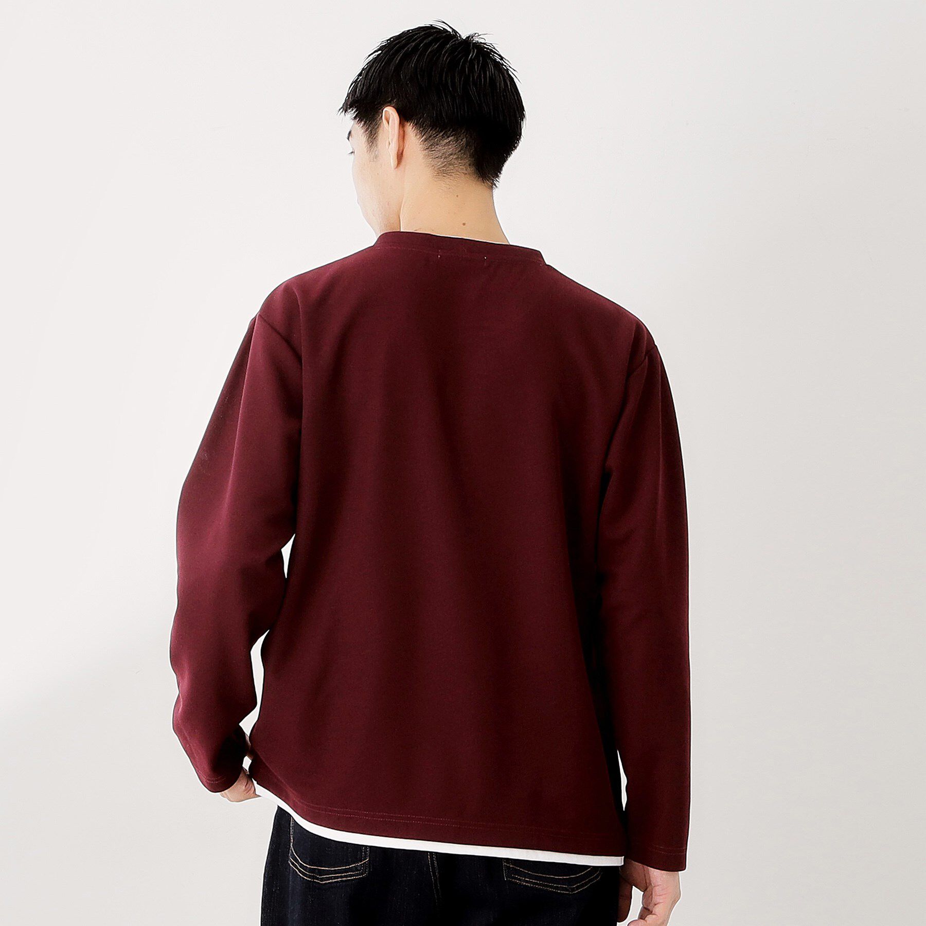 THE SHOP TK「【一枚でコーディネートが完成！】レイヤード風クルーネック長袖Tシャツ　洗濯機OK」|Tシャツ・カットソー|