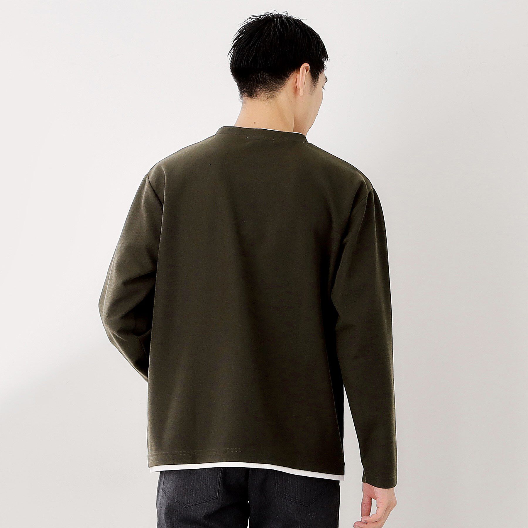 THE SHOP TK「【一枚でコーディネートが完成！】レイヤード風クルーネック長袖Tシャツ　洗濯機OK」|Tシャツ・カットソー|