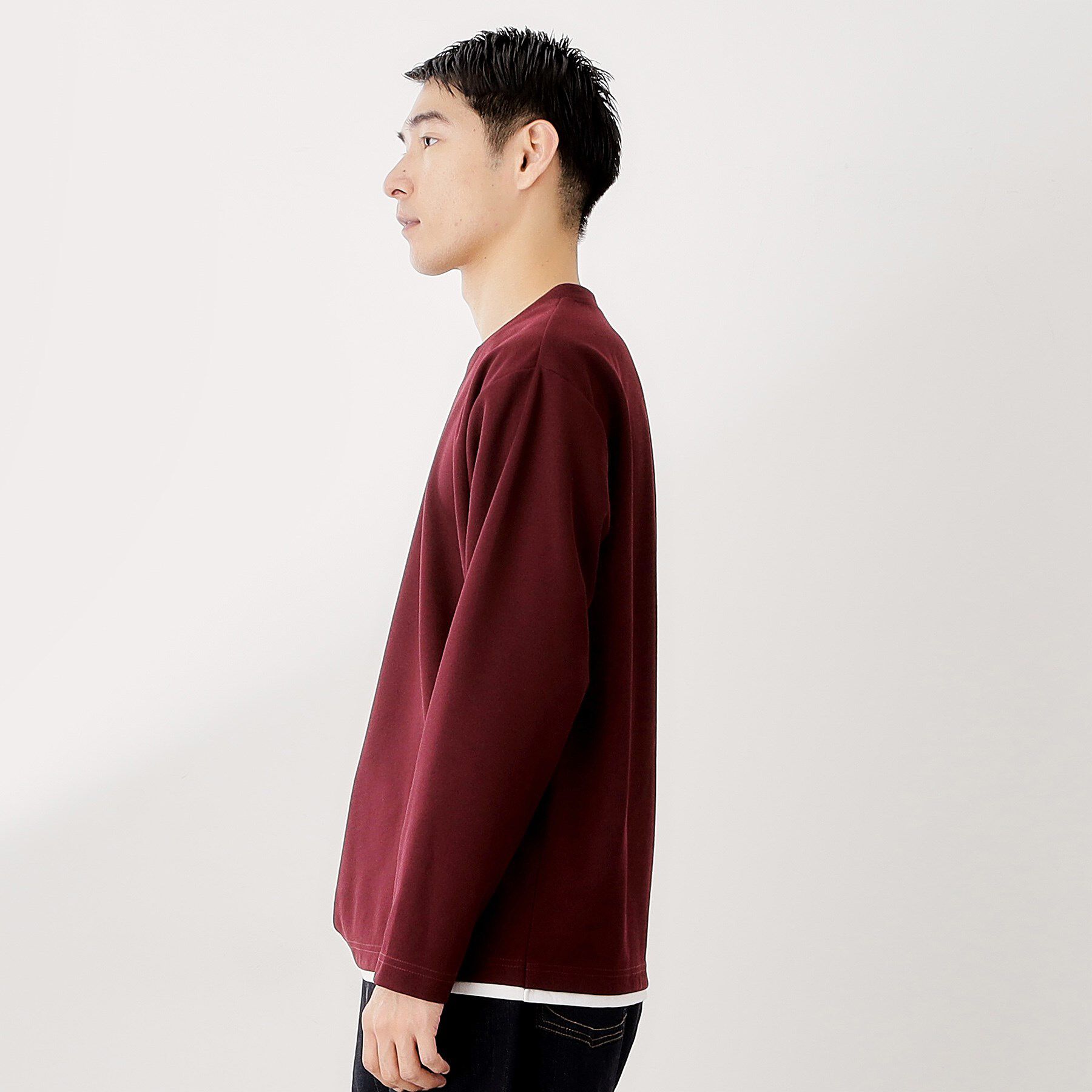 THE SHOP TK「【一枚でコーディネートが完成！】レイヤード風クルーネック長袖Tシャツ　洗濯機OK」|Tシャツ・カットソー|