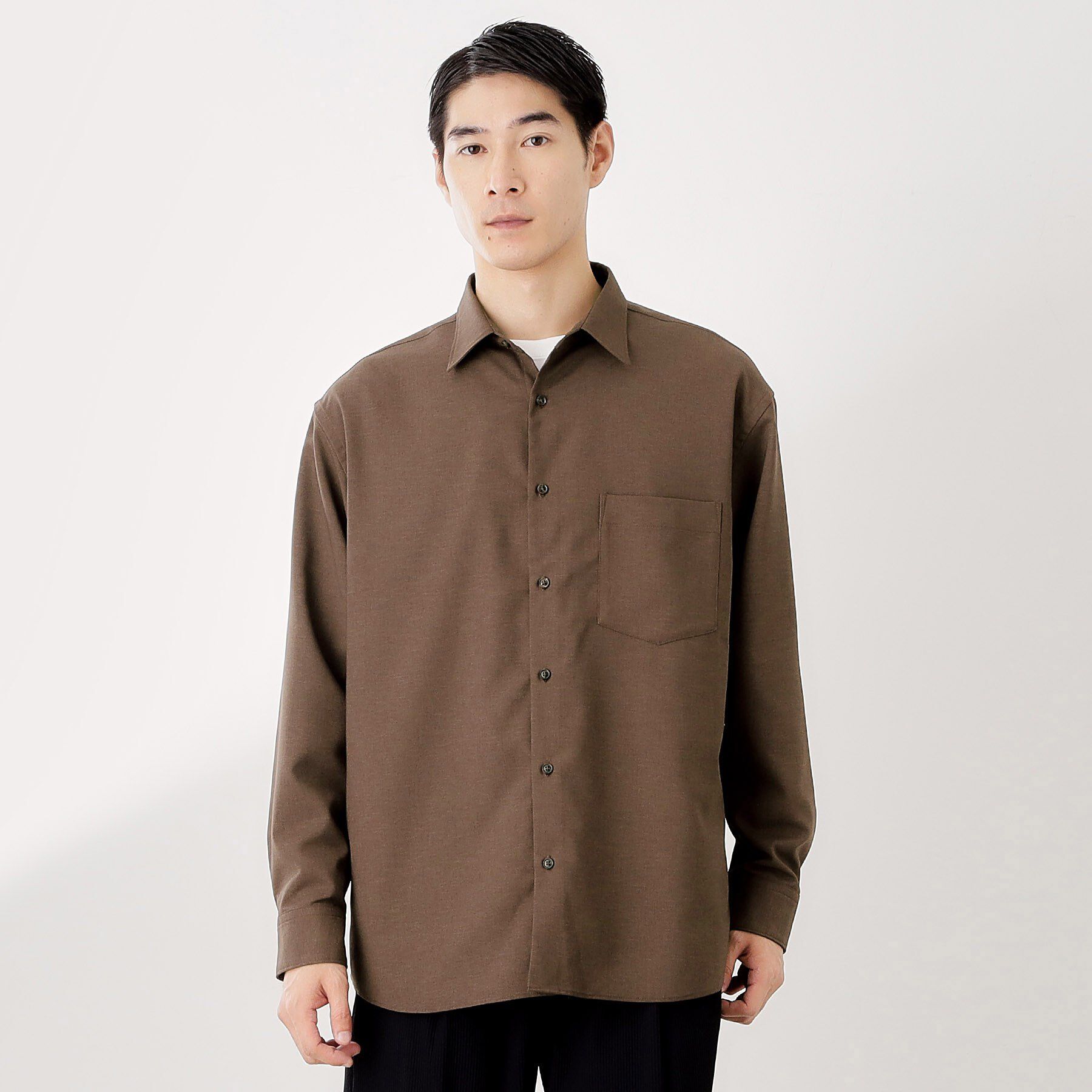 THE SHOP TK「TECLINO／テクリーノ 長袖オックスシャツ【洗濯機OK】」|シャツ・ブラウス|ブラウン(044)