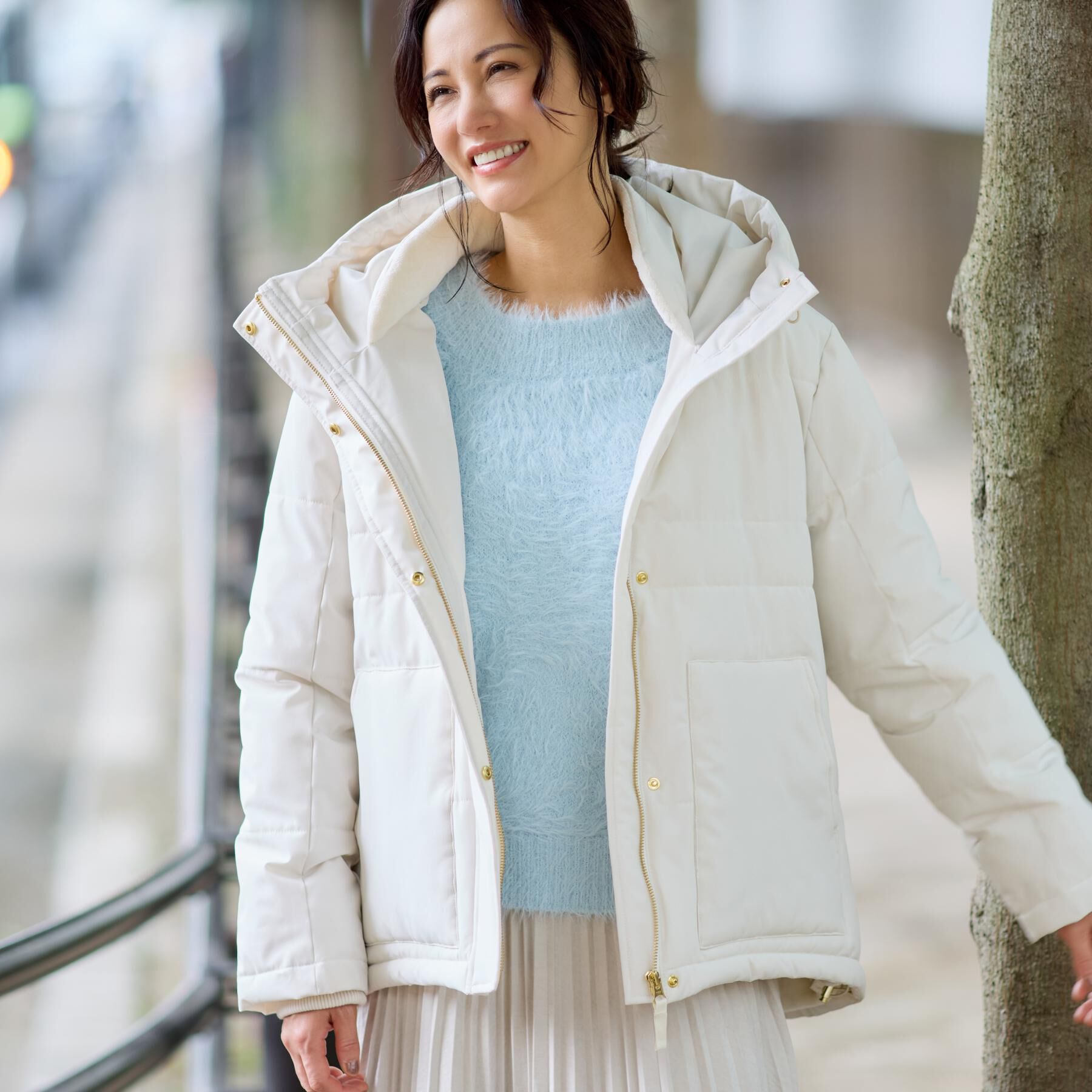 THE SHOP TK「【すっきり見えシルエット】上品ふわもこ中綿ブルゾン」|ダウン|アイボリー(004)