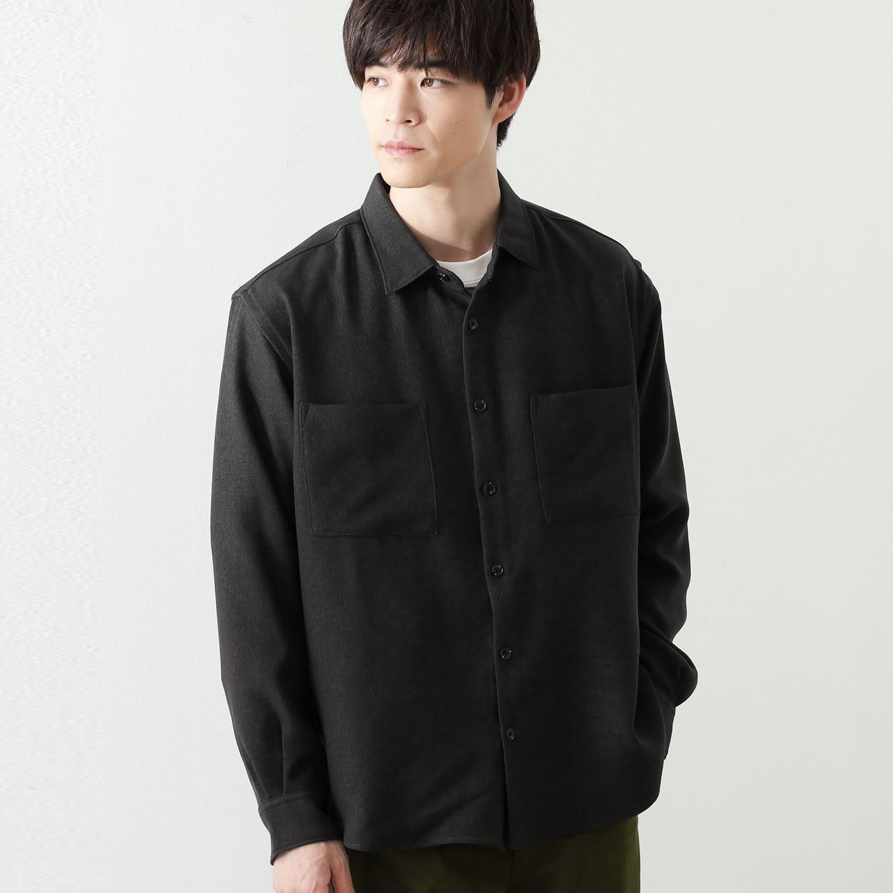 THE SHOP TK「【大人のきれいめカジュアルに】ウールライク長袖シャツ 洗濯機OK」|シャツ・ブラウス|チャコールグレー(0