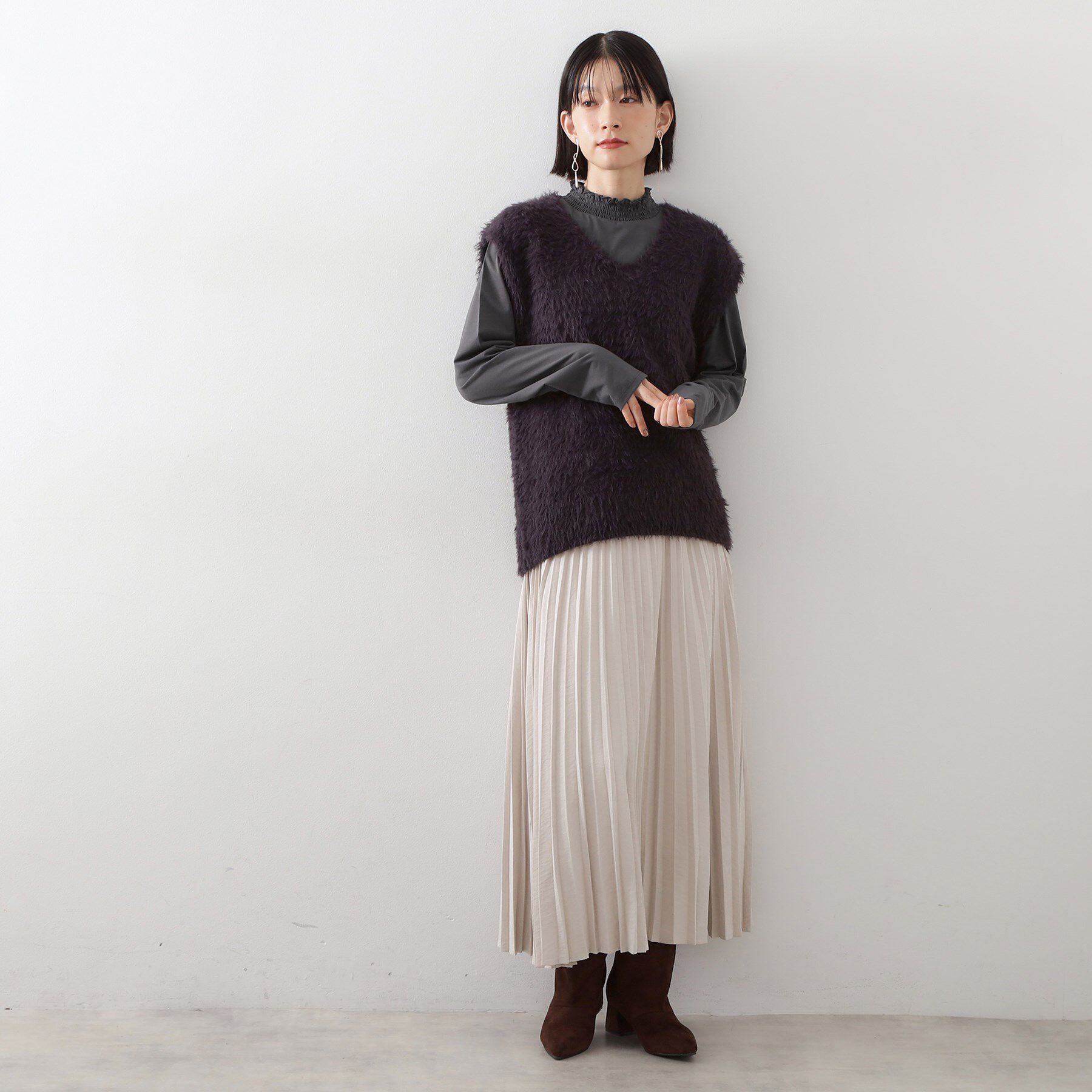 THE SHOP TK「【冬のレイヤードスタイルに/吸湿発熱】 シャーリングカットソー」|Tシャツ・カットソー|