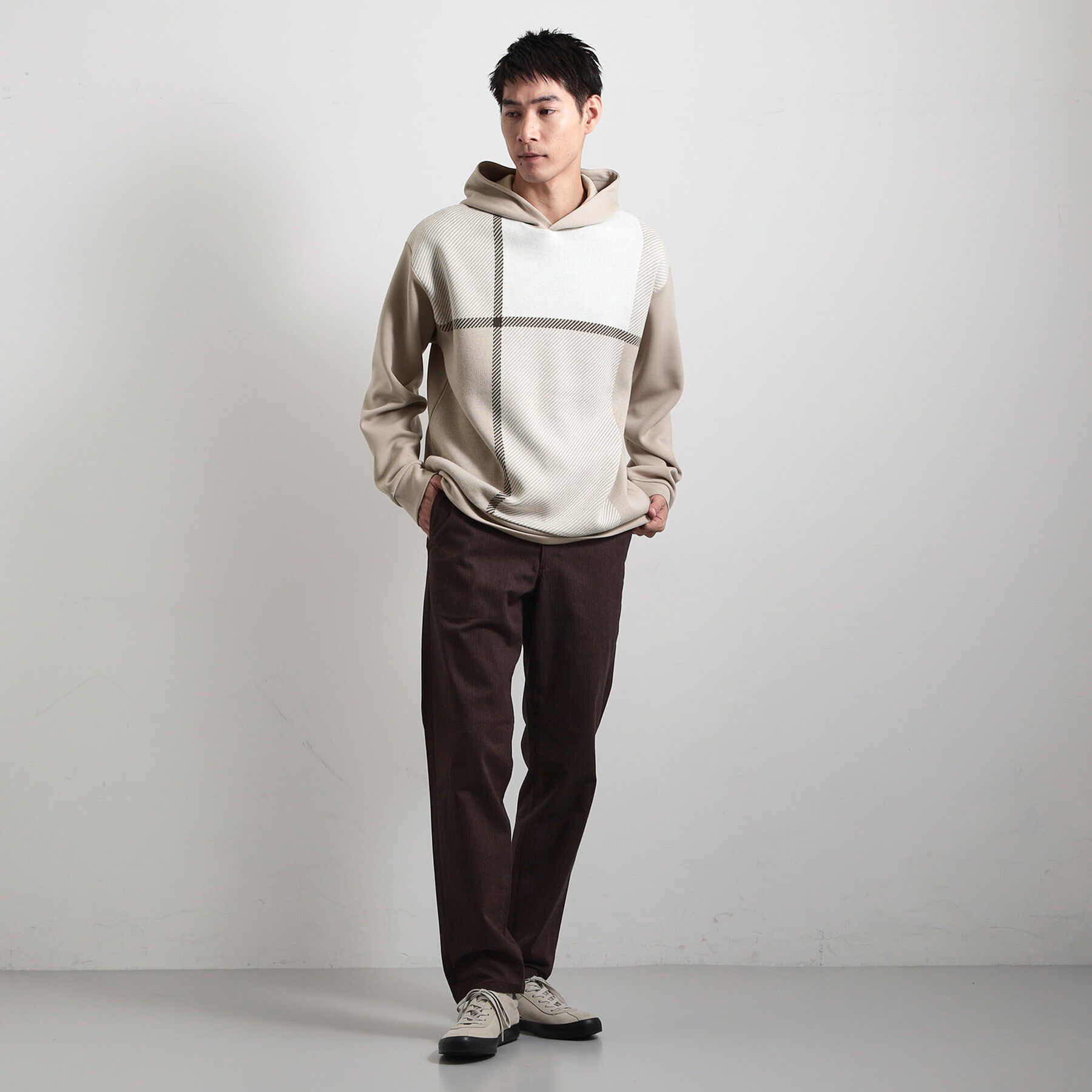 THE SHOP TK「【大人の休日スタイルにはこれ！】フロントチェック柄ニットパーカ　洗濯機OK」|パーカー|