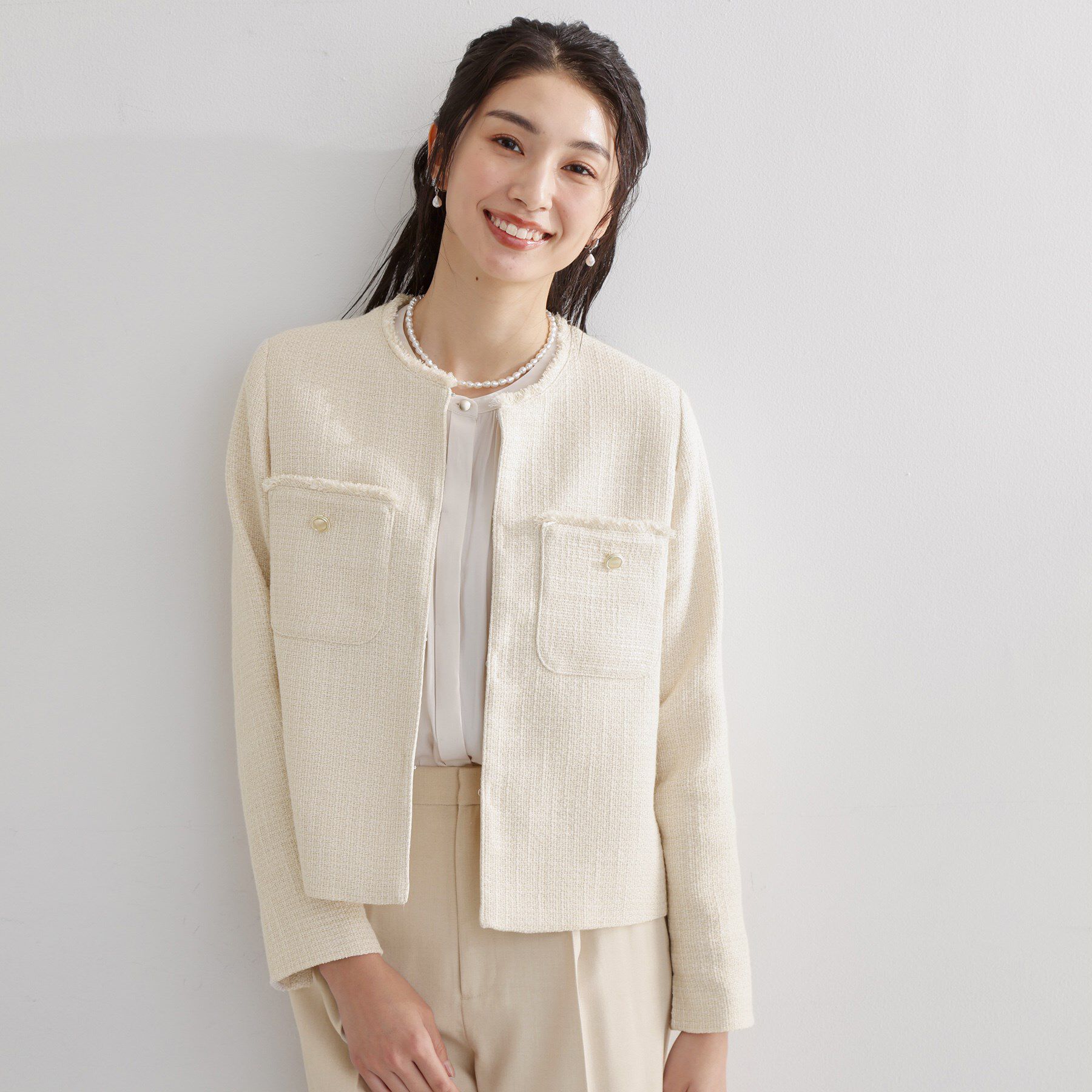 THE SHOP TK「【通勤・セレモニー】ツイードノーカラージャケット」|ノーカラージャケット|