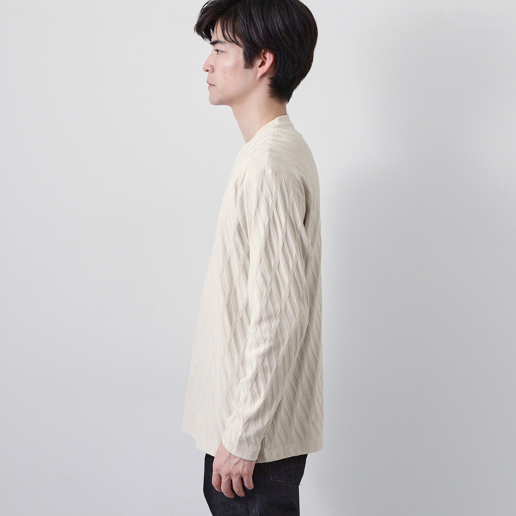 THE SHOP TK「【立体感のある表情が上品】リンクスアーガイル長袖Tシャツ」|Tシャツ・カットソー|