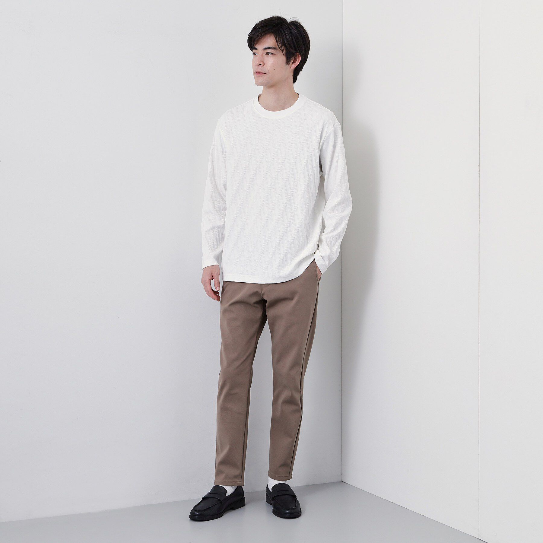 THE SHOP TK「【立体感のある表情が上品】リンクスアーガイル長袖Tシャツ」|Tシャツ・カットソー|