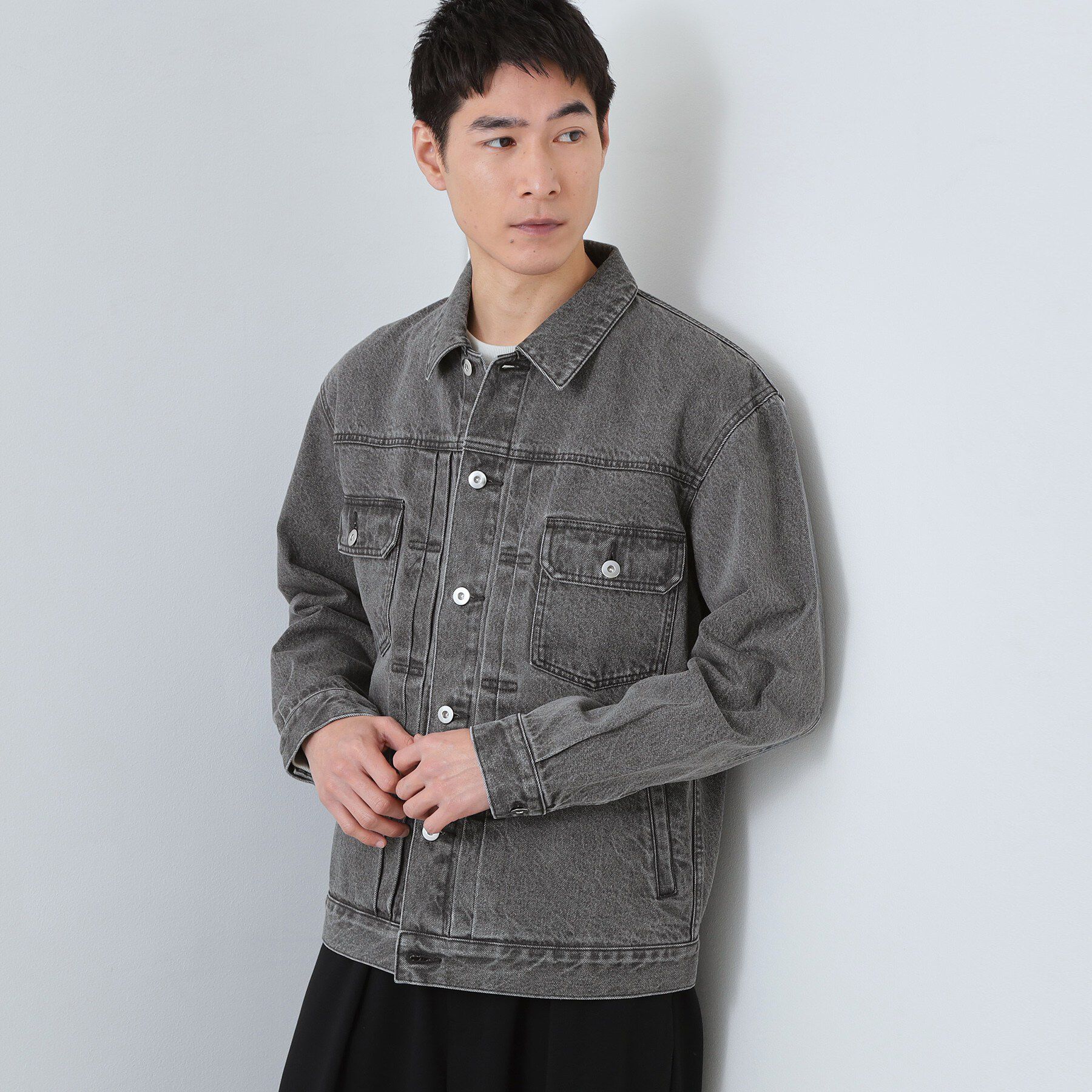 THE SHOP TK「【大人にも取り入れやすい】デニムジャケット セットアップ可/洗濯機OK」|ブルゾン・スタジャン|ブラック(019)