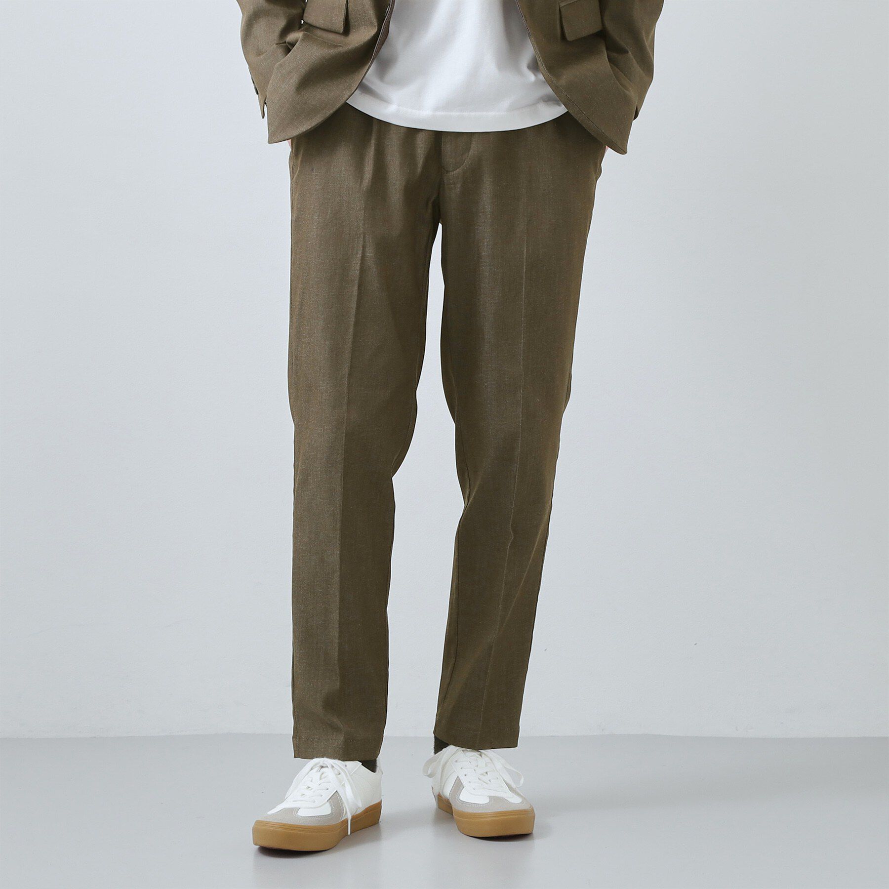 THE SHOP TK「ライトエバーデニム スラックス 洗濯機OK/ストレッチ/セットアップ可」|デニム|カーキ(027)