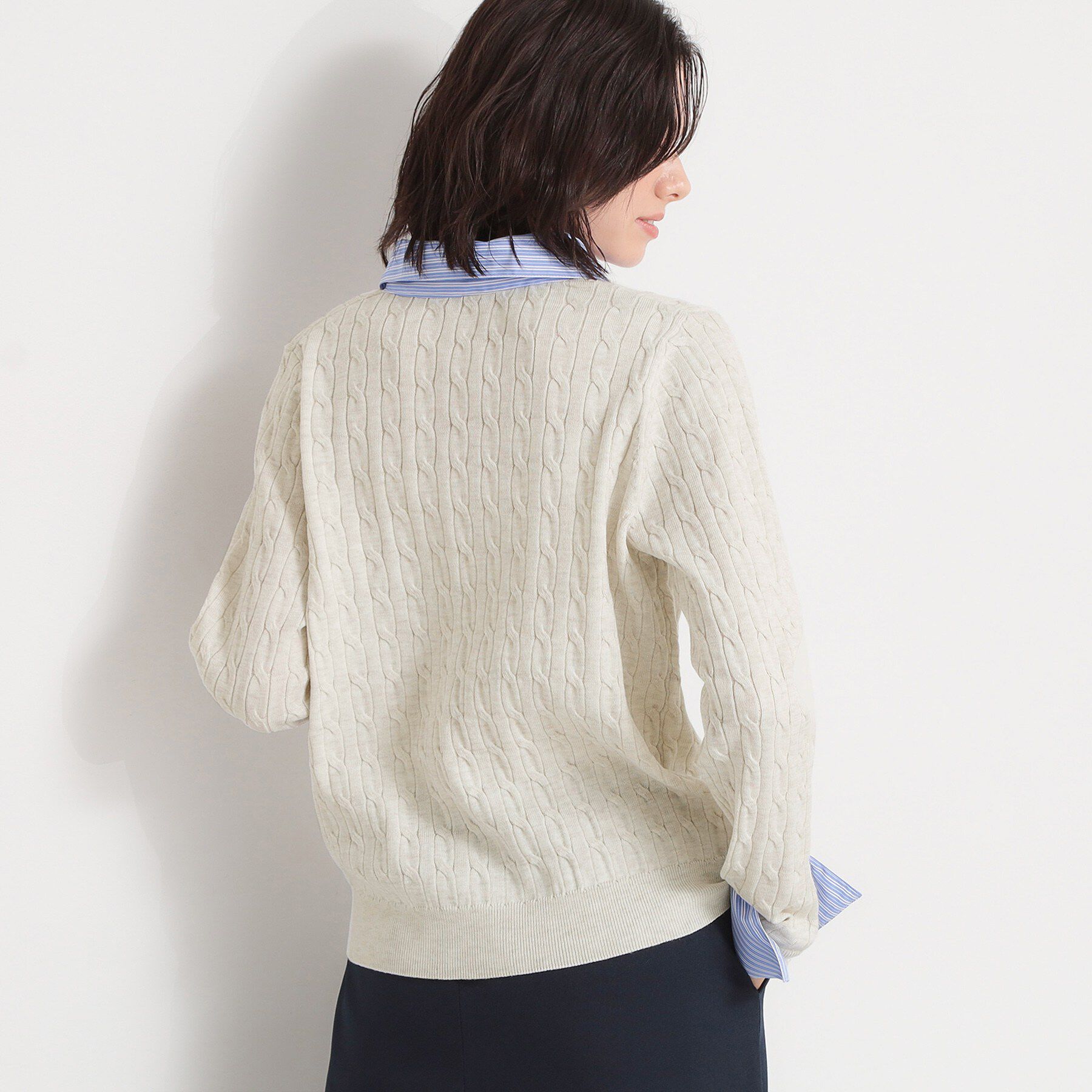THE SHOP TK「【1枚でスタイル決まる】シャツレイヤード風 襟付ケーブルニット」|ニット・セーター|
