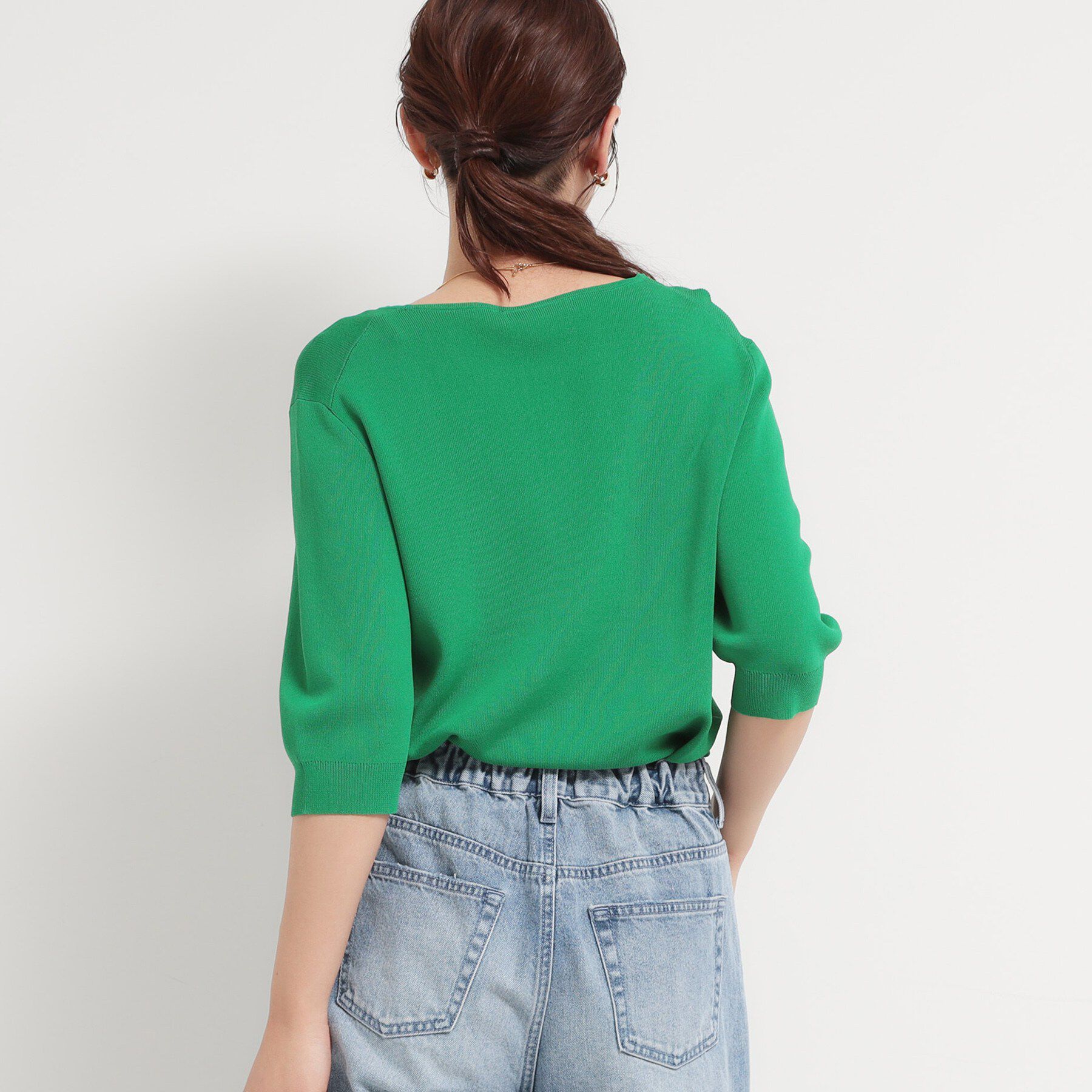THE SHOP TK「【S-XL/ひんやりタッチ】美しさ際立つ 6分袖ニット 洗濯機OK/UVケア/毛玉になりにくい」|ニット・セーター|