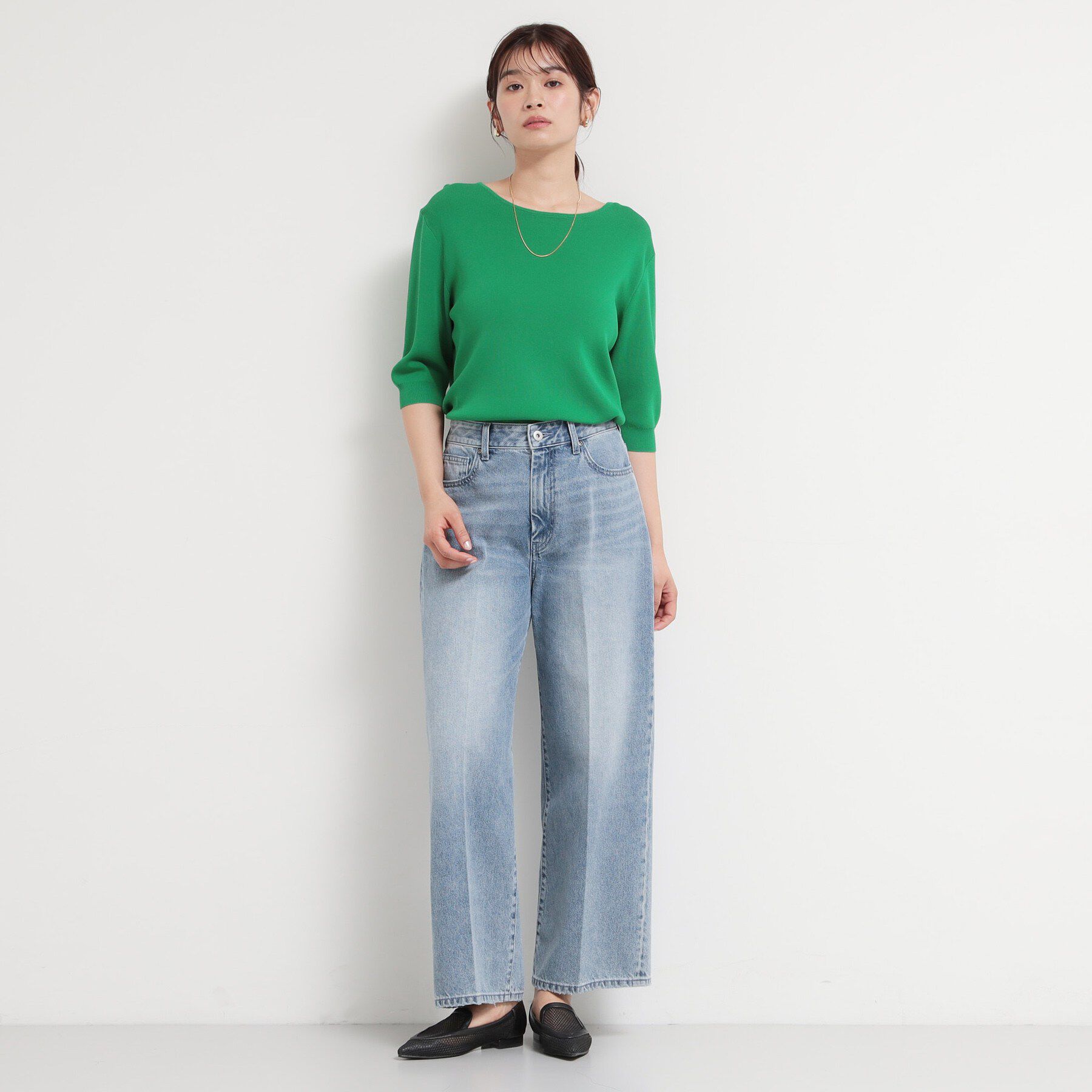 THE SHOP TK「【S-XL/ひんやりタッチ】美しさ際立つ 6分袖ニット 洗濯機OK/UVケア/毛玉になりにくい」|ニット・セーター|