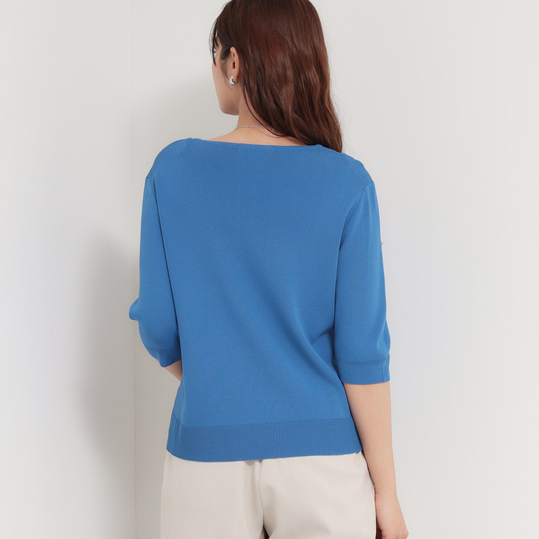 THE SHOP TK「【S-XL/ひんやりタッチ】美しさ際立つ 6分袖ニット 洗濯機OK/UVケア/毛玉になりにくい」|ニット・セーター|