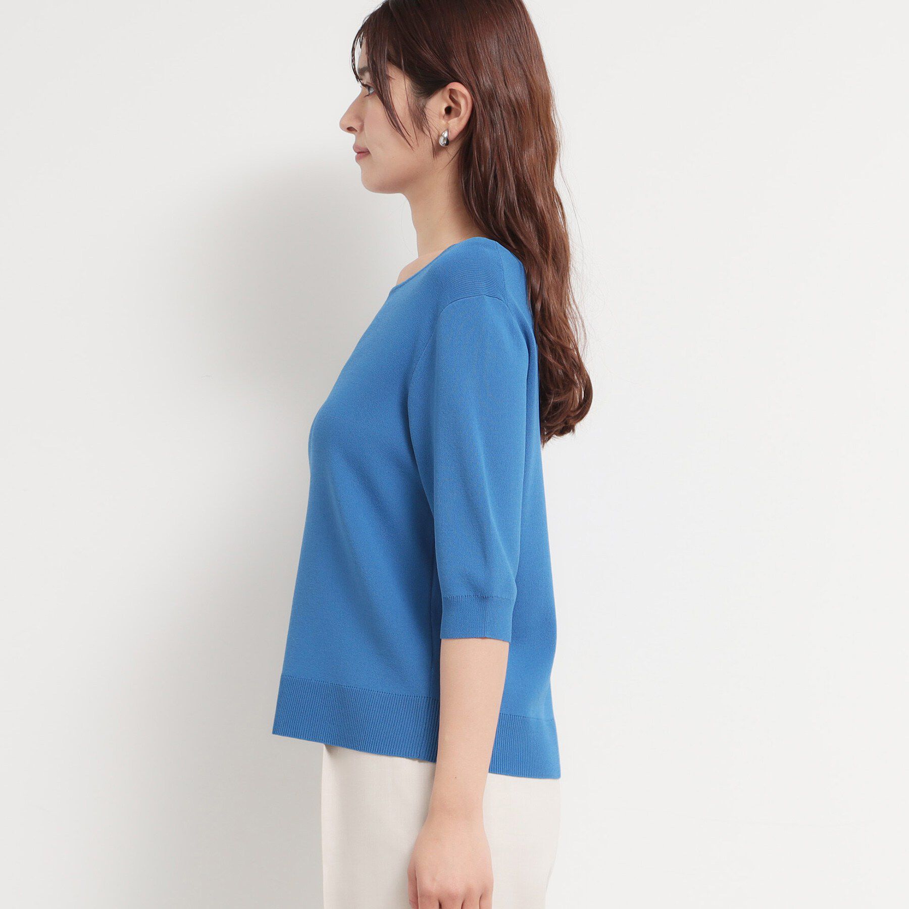 THE SHOP TK「【S-XL/ひんやりタッチ】美しさ際立つ 6分袖ニット 洗濯機OK/UVケア/毛玉になりにくい」|ニット・セーター|