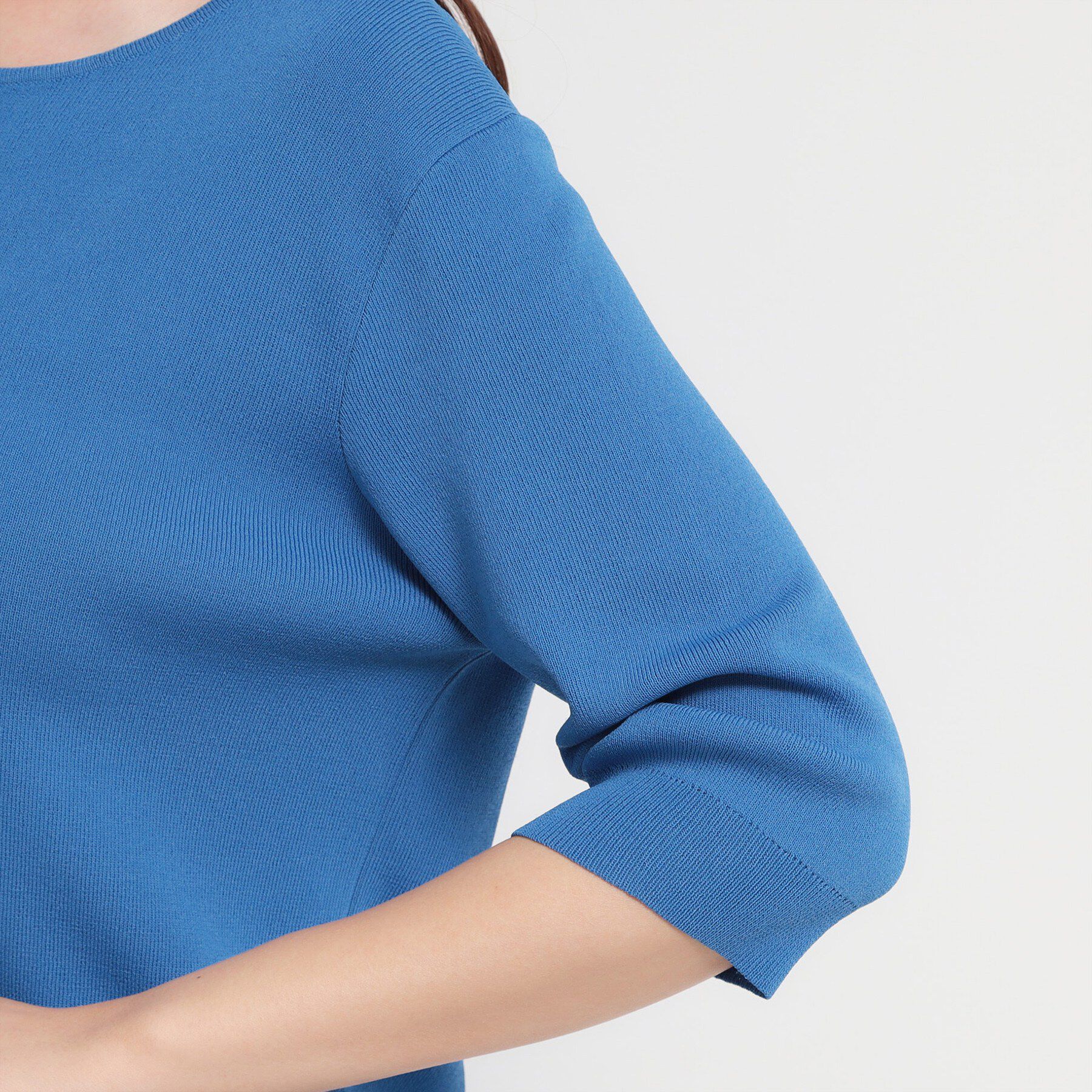 THE SHOP TK「【S-XL/ひんやりタッチ】美しさ際立つ 6分袖ニット 洗濯機OK/UVケア/毛玉になりにくい」|ニット・セーター|