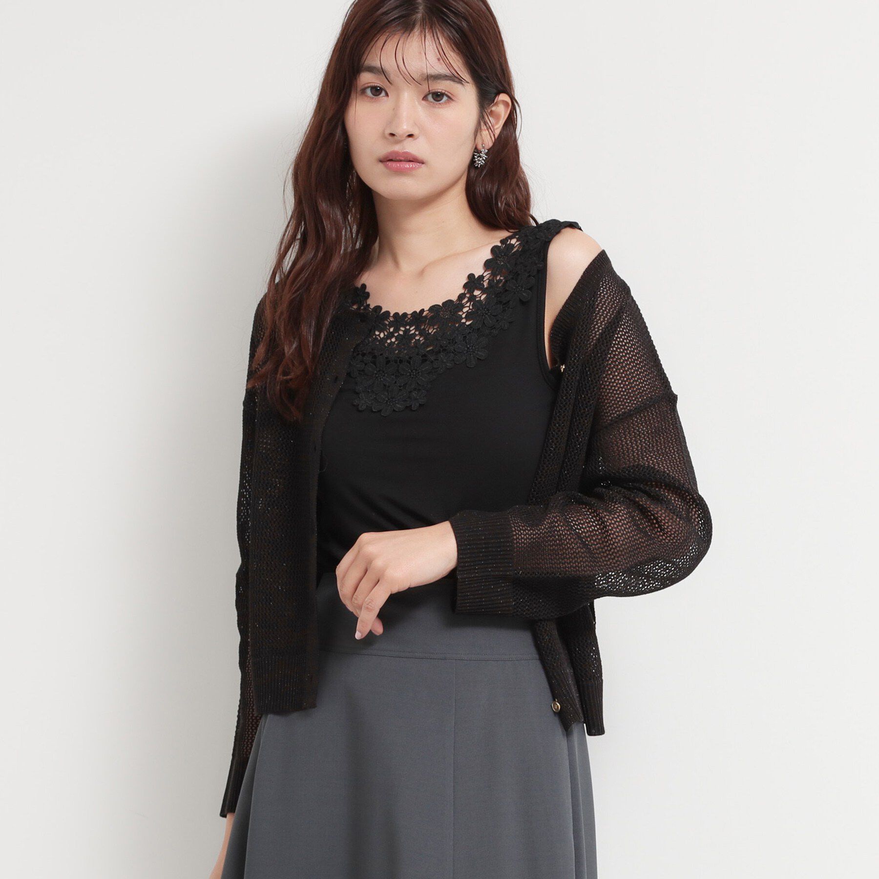 THE SHOP TK「モチーフレースタンク」|キャミソール|ブラック(019)