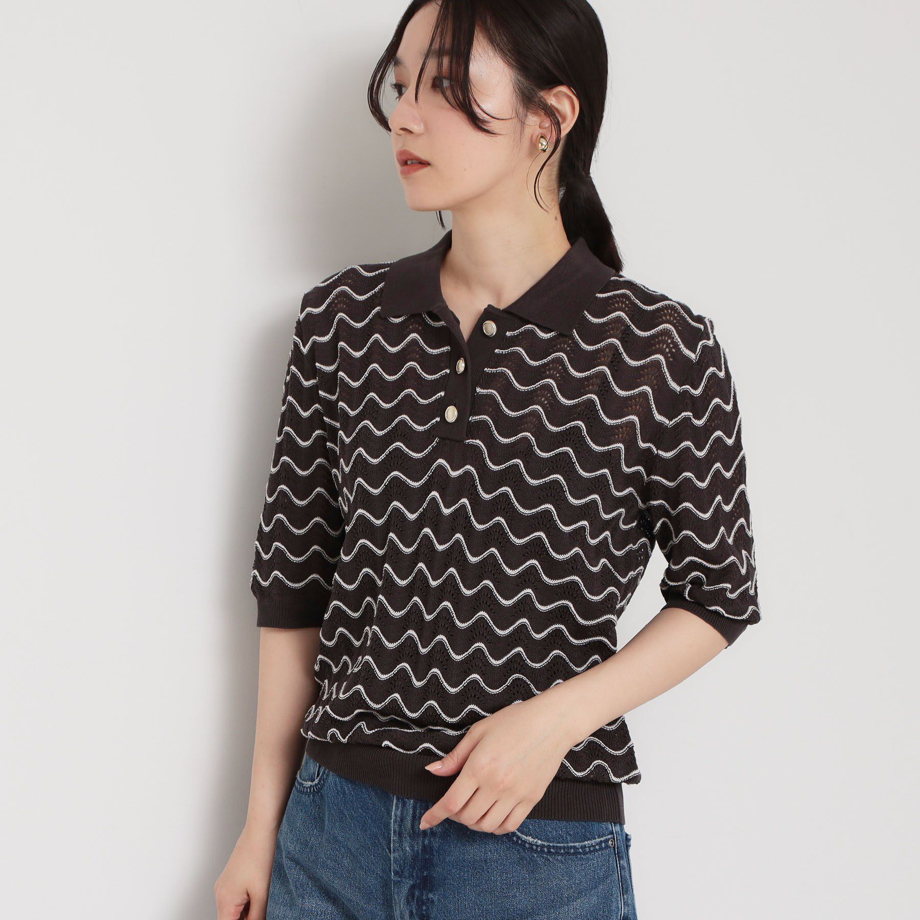 THE SHOP TK「【さらさらタッチ】ジャカードポロニット」|ニット・セーター|