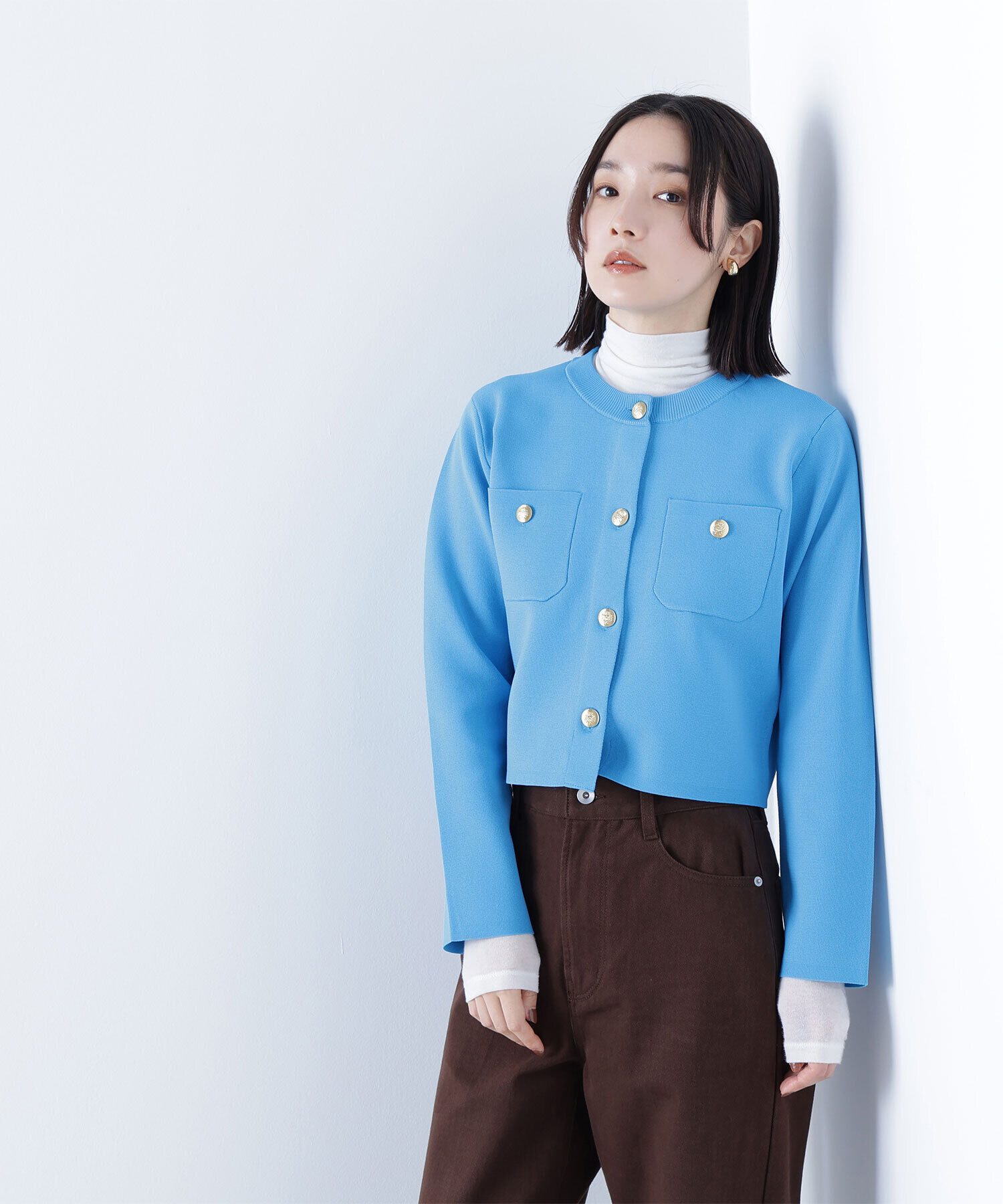  「エンブレムボタンニットジャケット」|ニット・セーター|