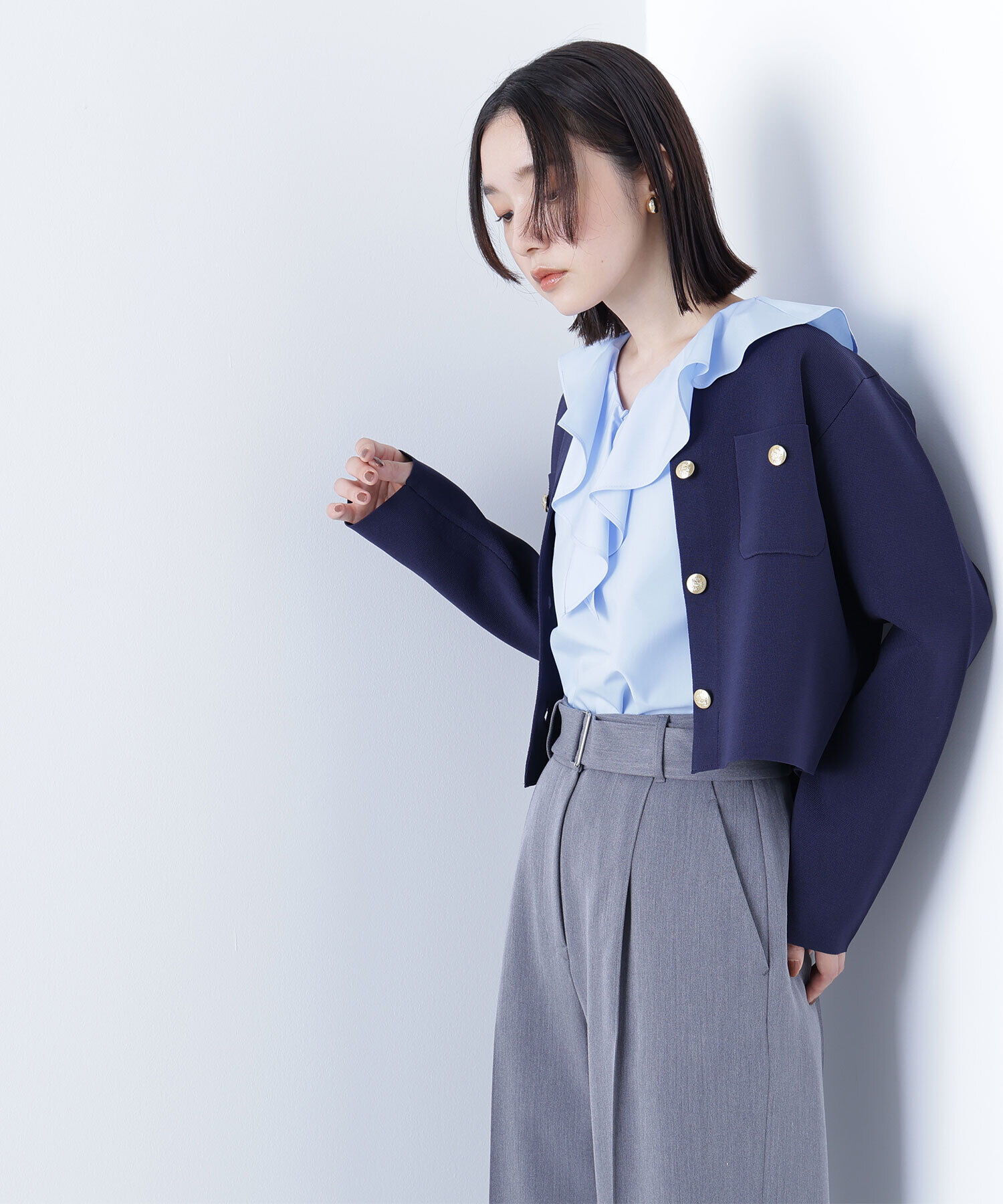  「エンブレムボタンニットジャケット」|ニット・セーター|